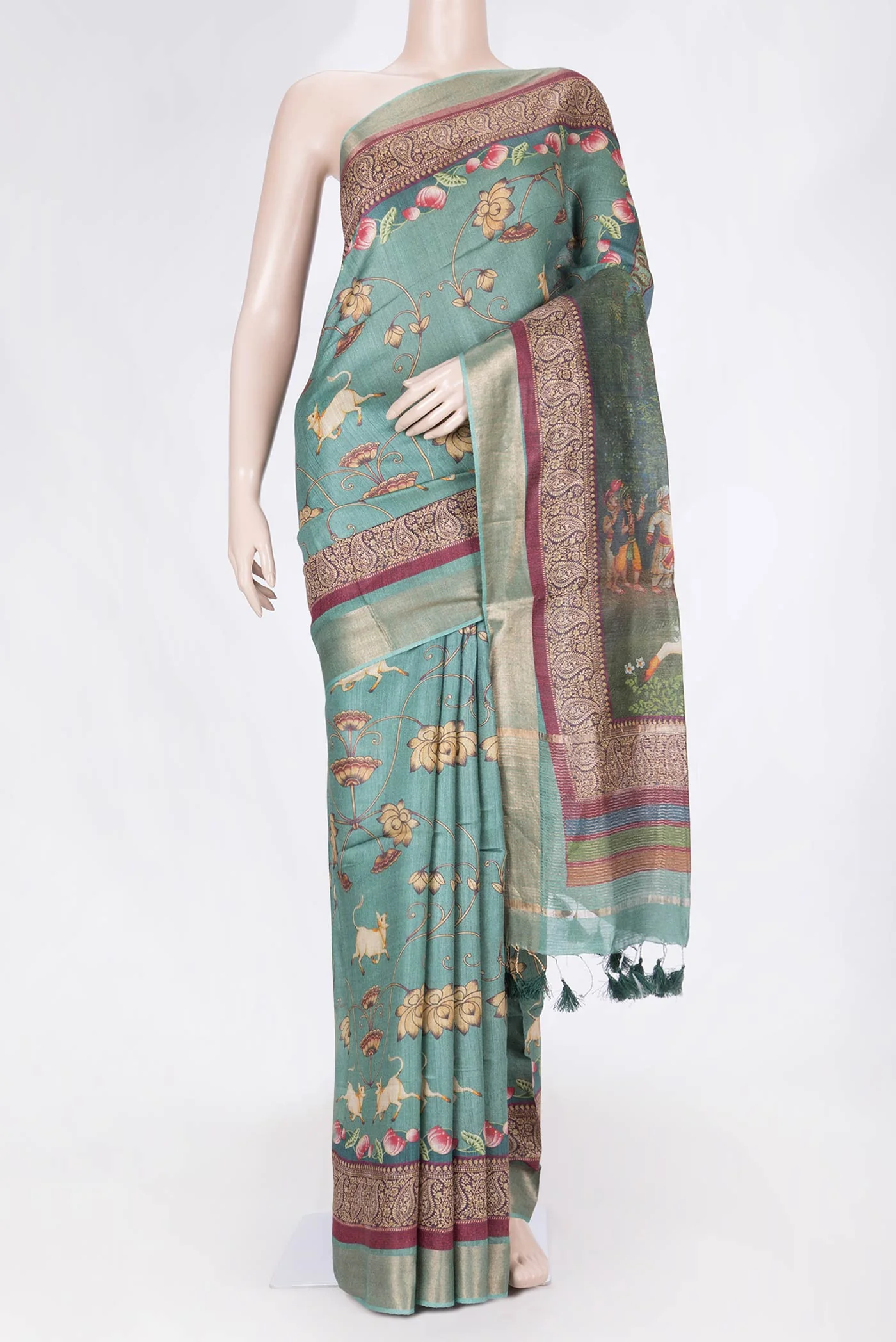 Green Dual Tone Tussar Saree