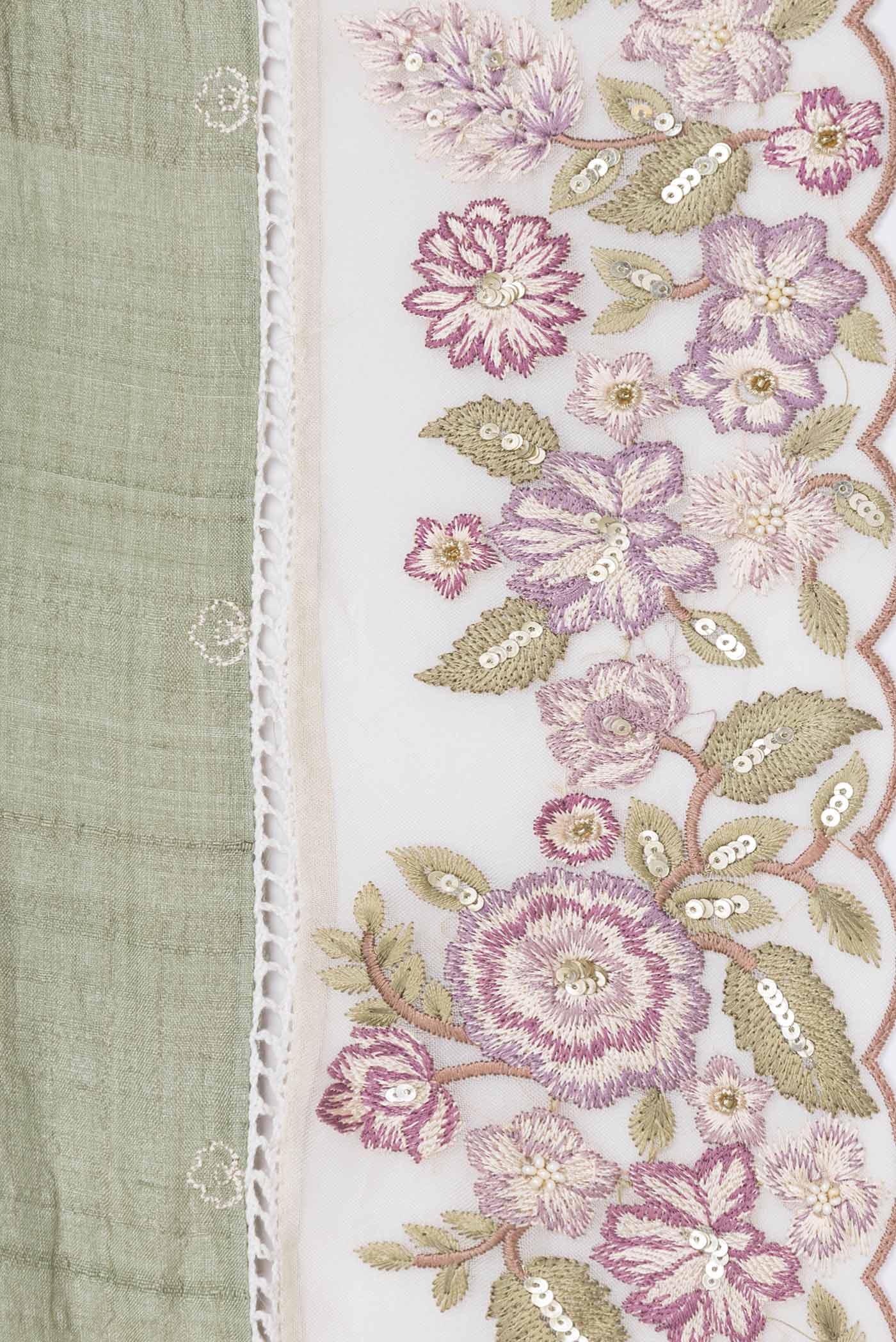 Sage Green Tussar Silk Saree - Image 3