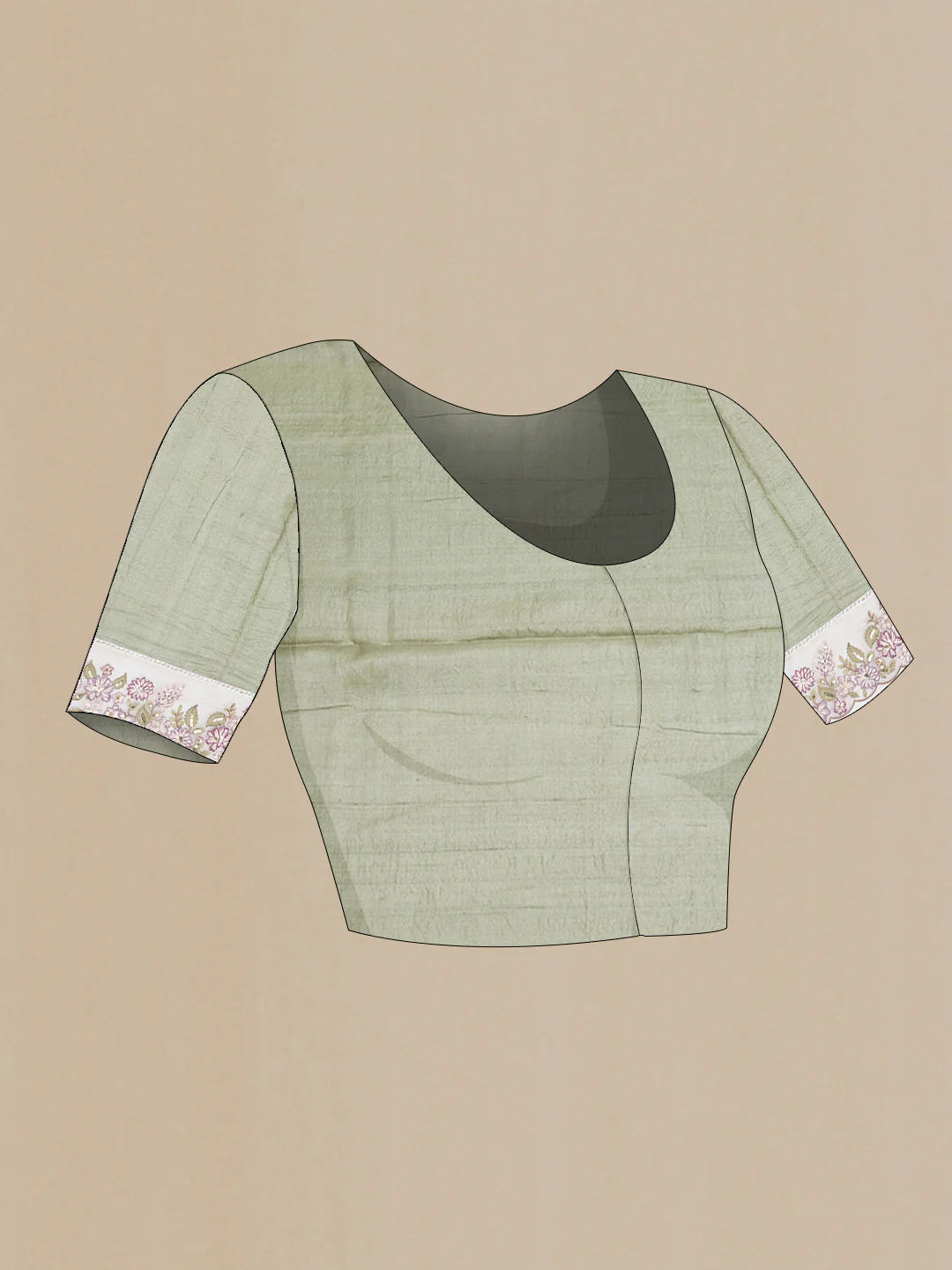 Sage Green Tussar Silk Saree - Image 5