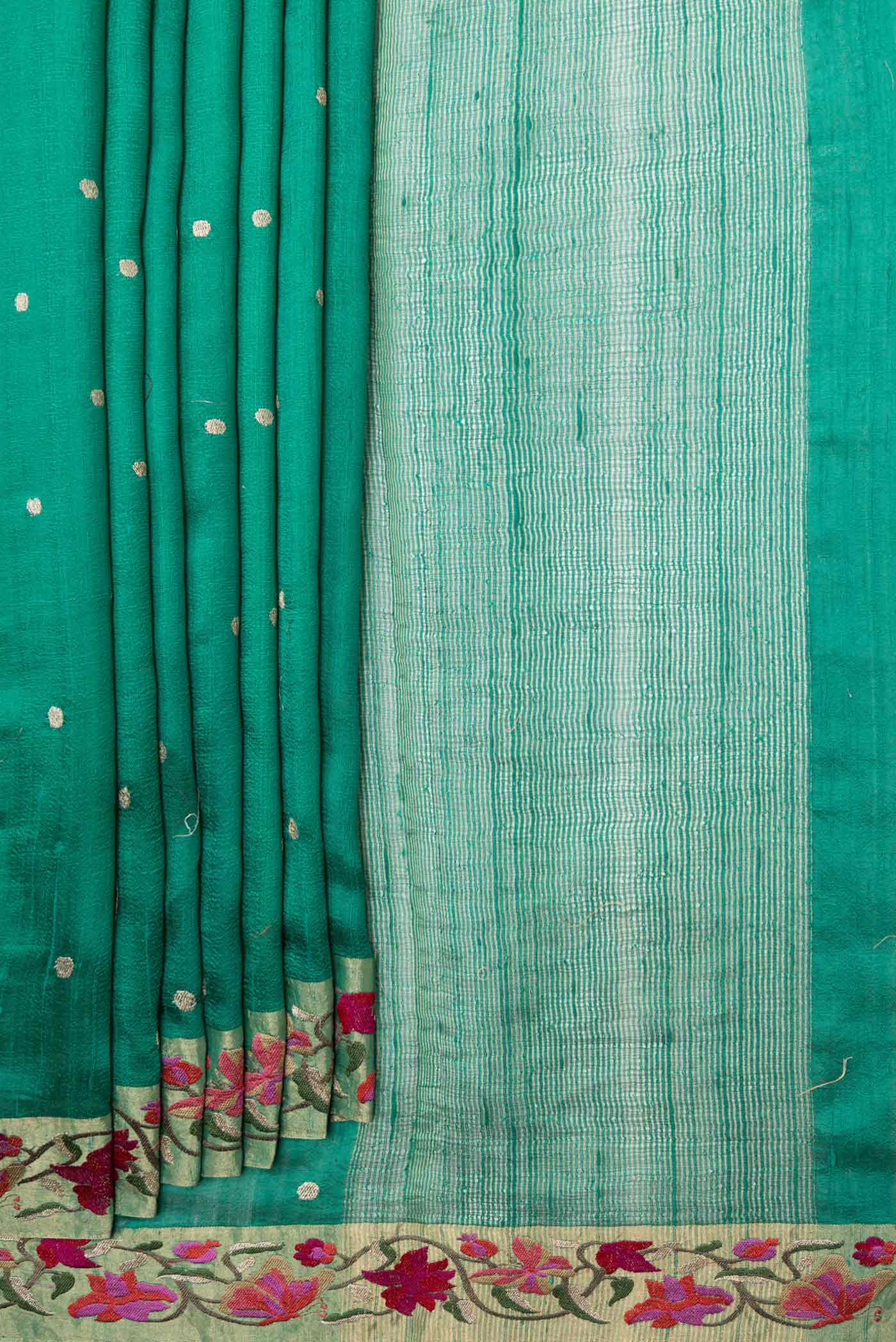 Green Tussar Silk Saree - Image 4