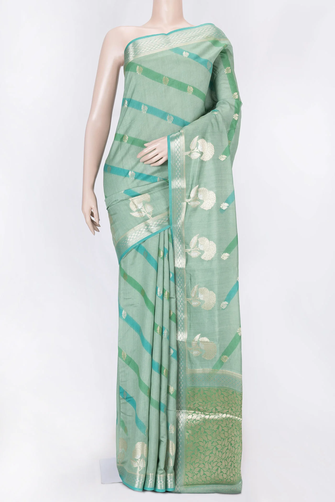 Sage Green Banarasi Raw Silk Saree