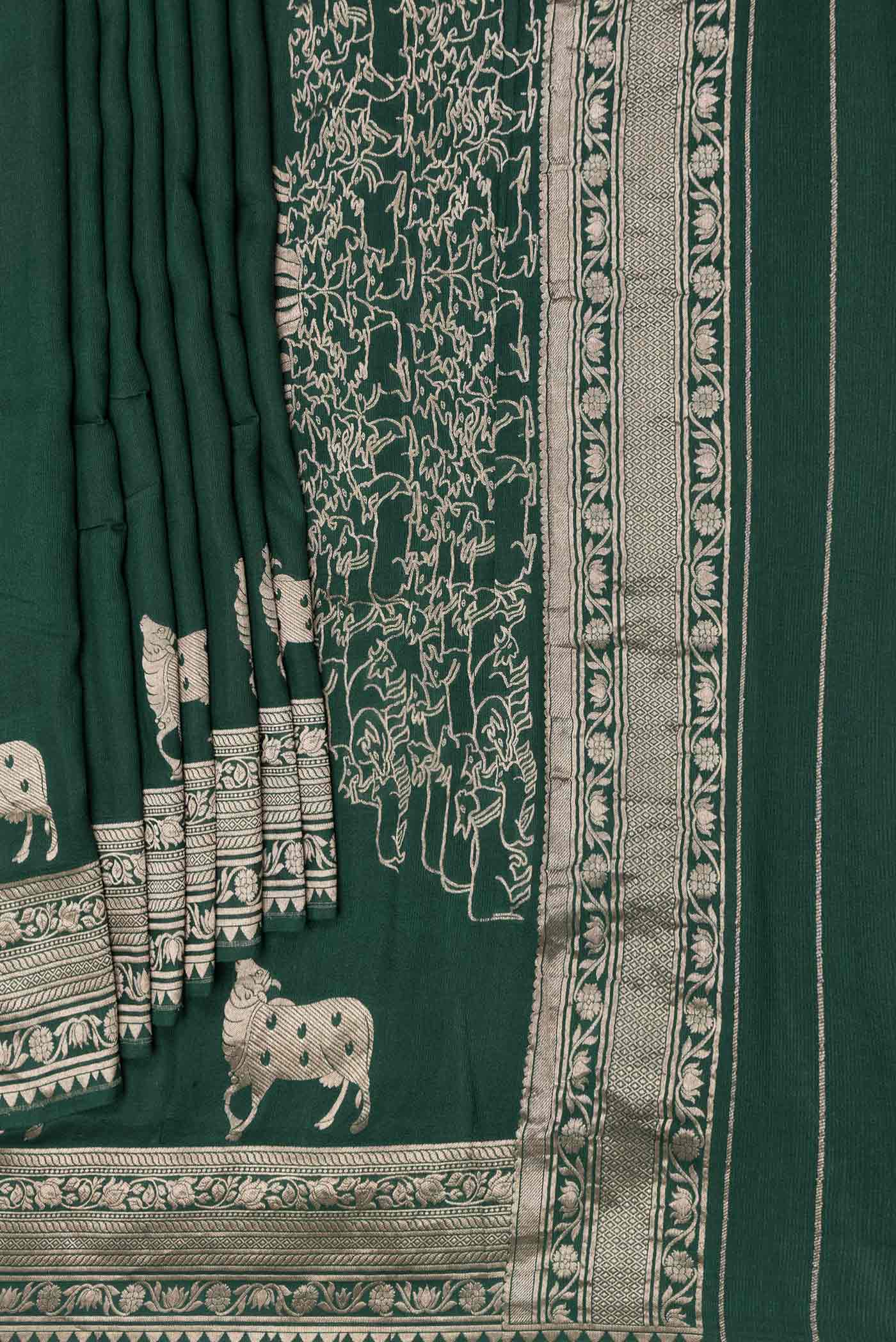 Green Dual Tone Tussar Silk Saree - Image 4