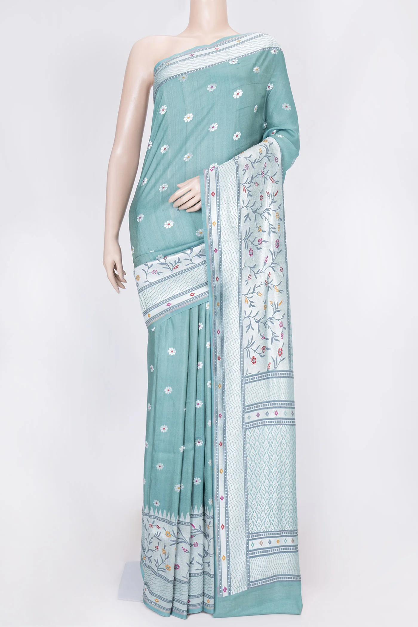 Blue Grey Banarasi Tussar Georgette Saree