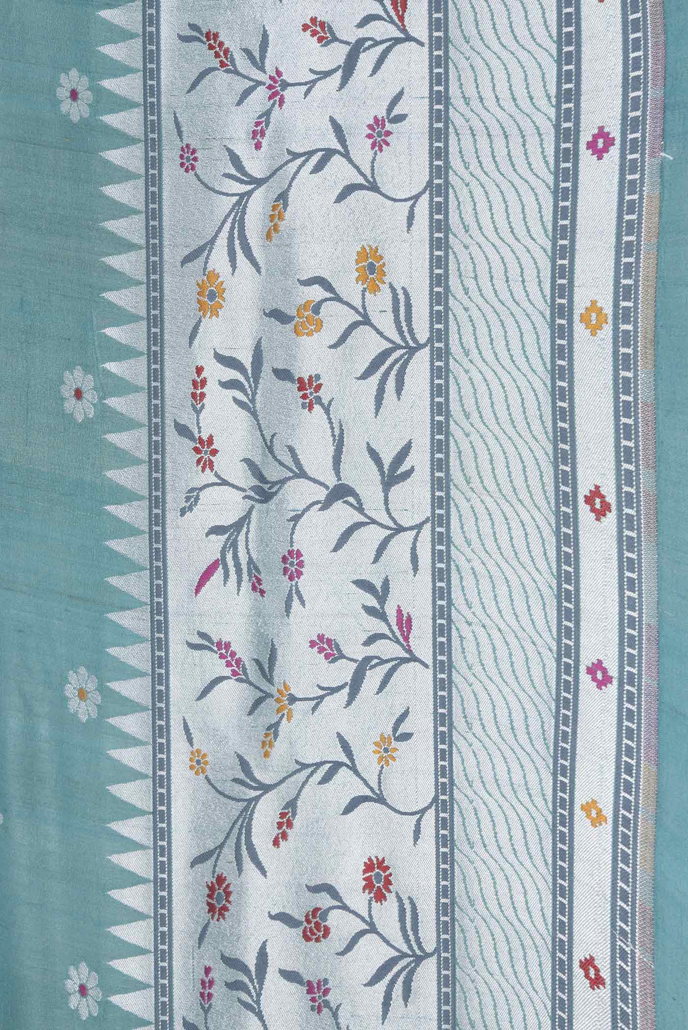 Blue Grey Banarasi Tussar Georgette Saree - Image 3