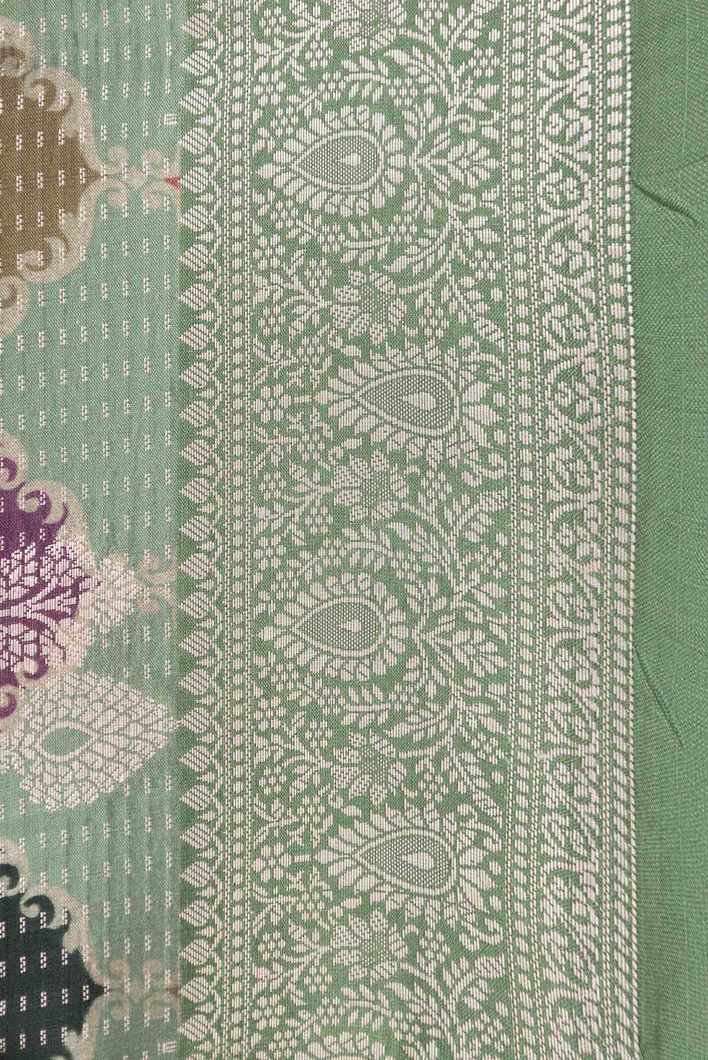 Sage Green Banarasi Raw Silk Saree - Image 3