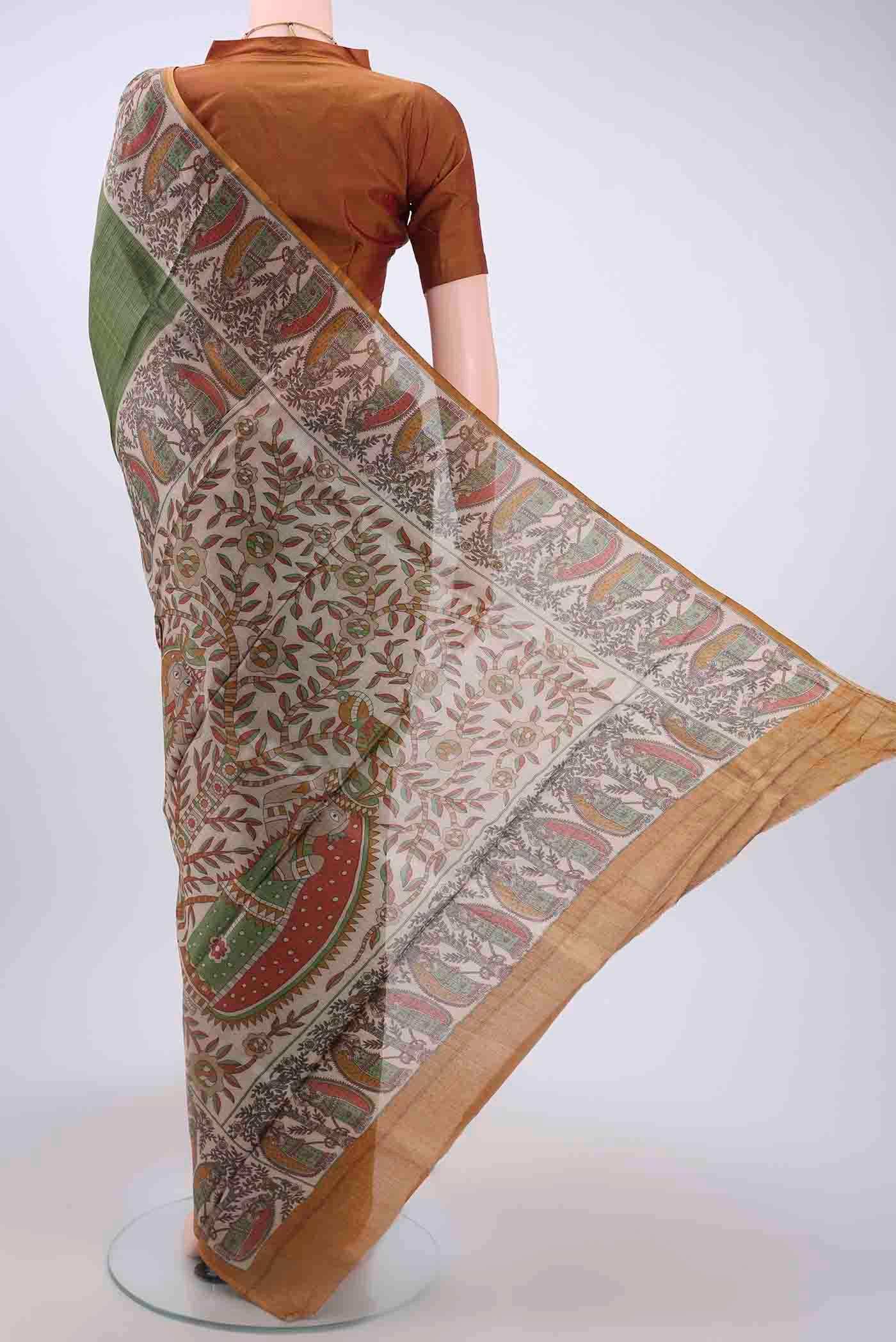 Green Dual Tone Tussar Silk Saree - Image 3