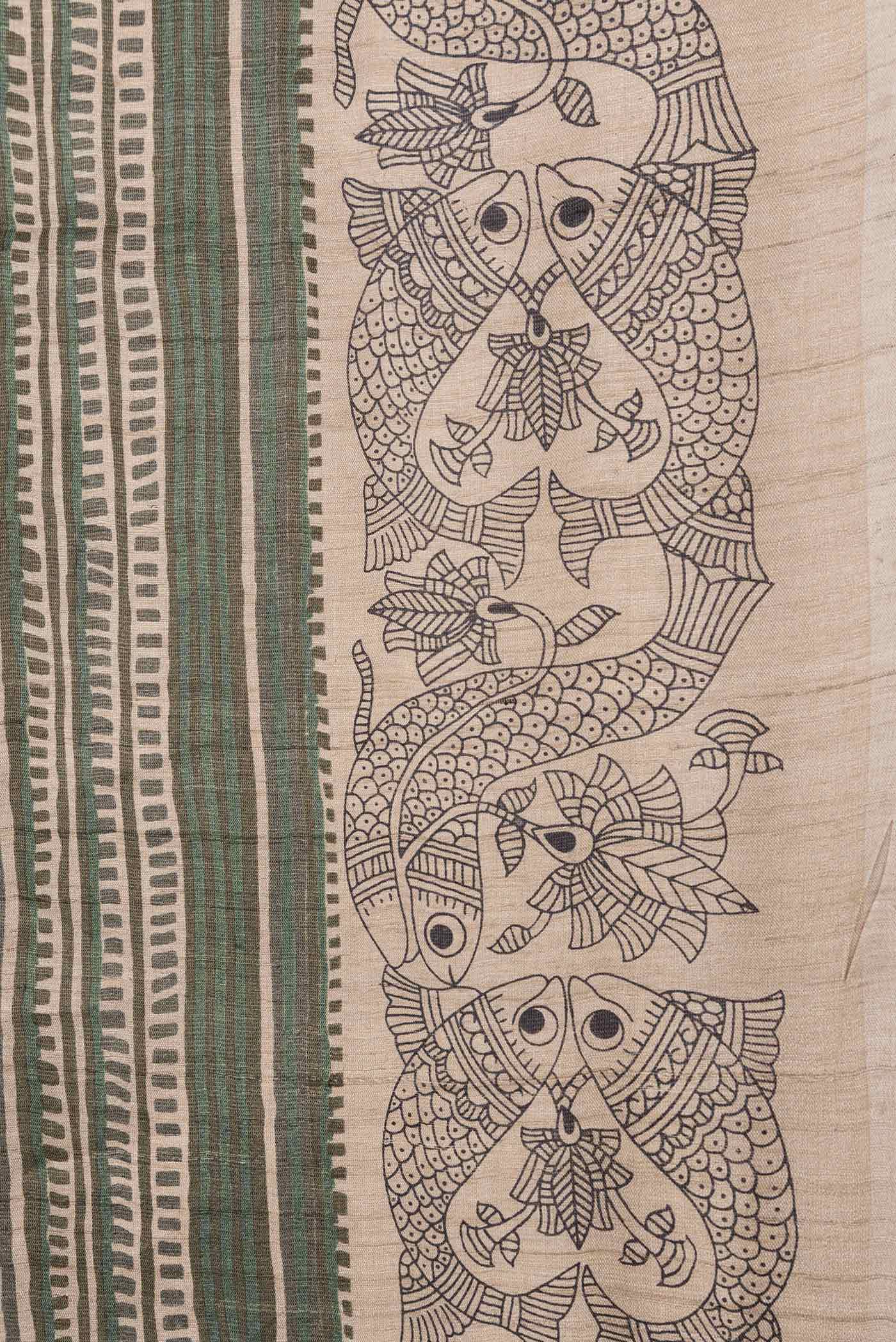 Green Tussar Silk Saree - Image 3