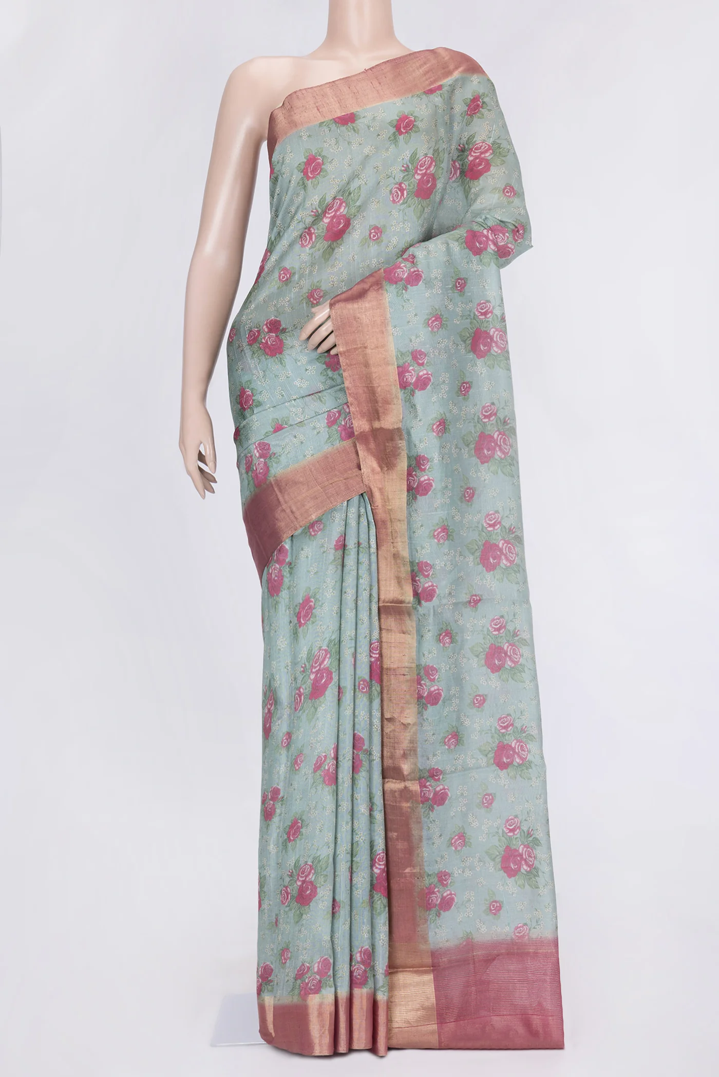 Grey Tussar Silk Saree