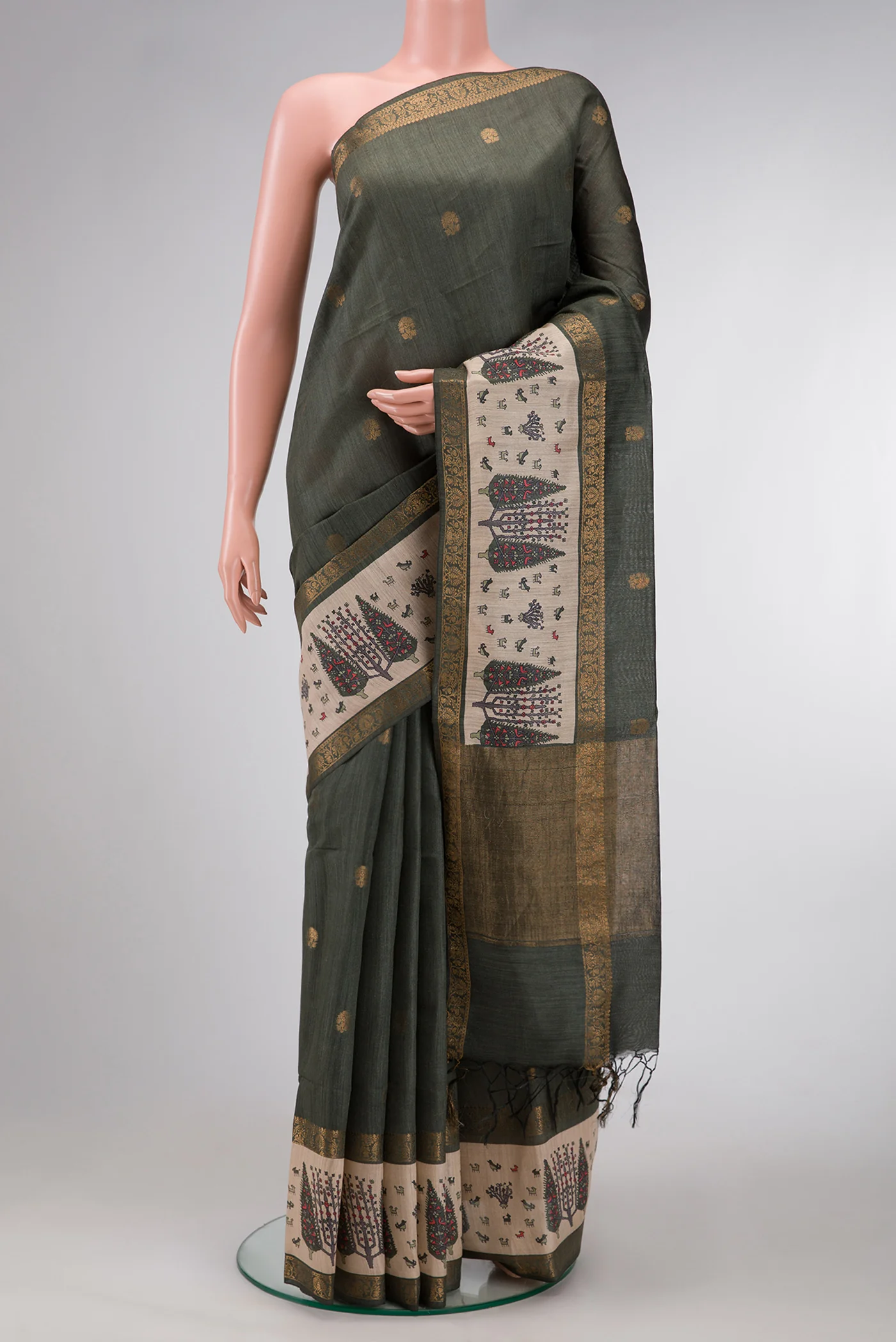 Davys Grey Tussar Silk Saree