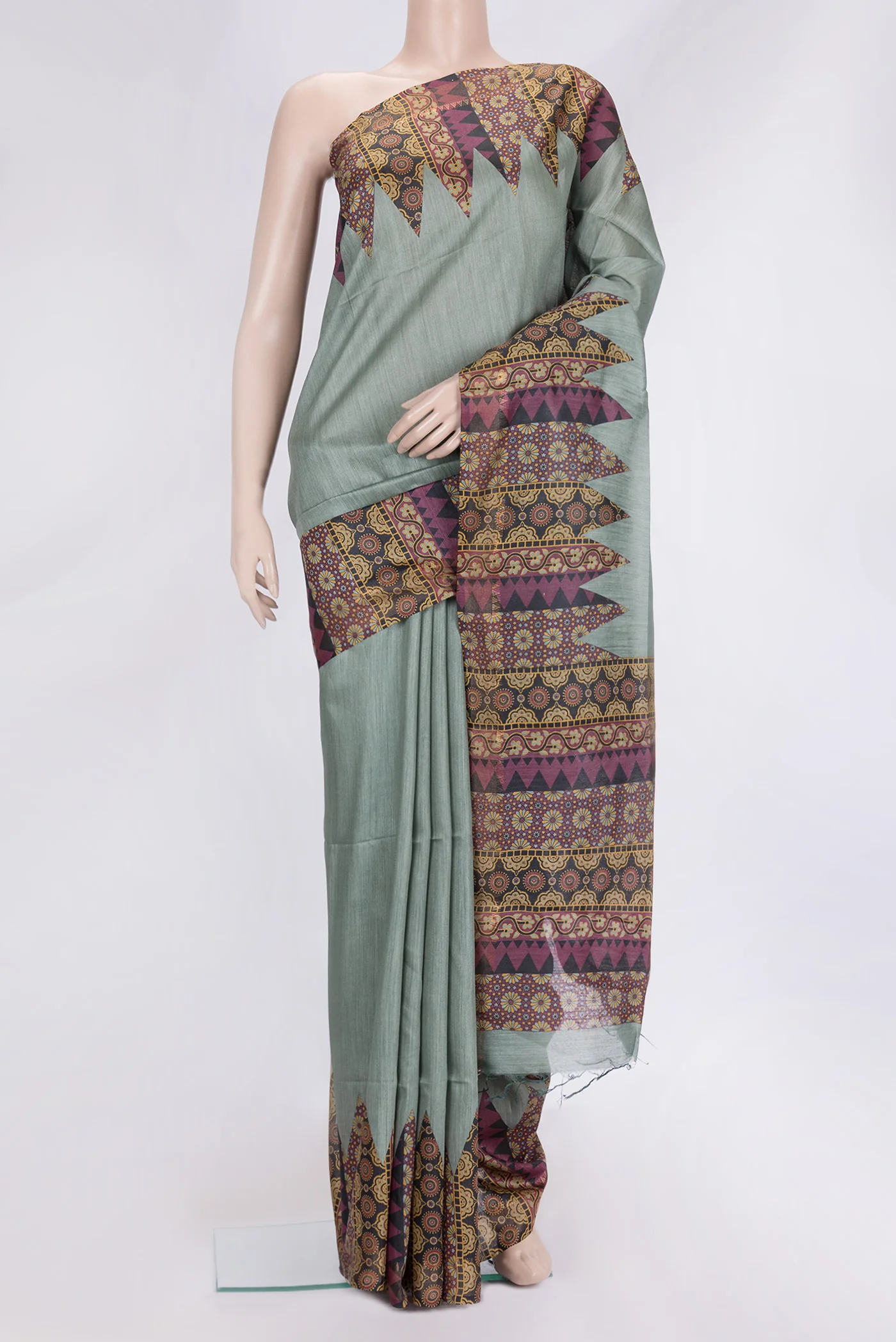 Grey Tussar Silk Saree