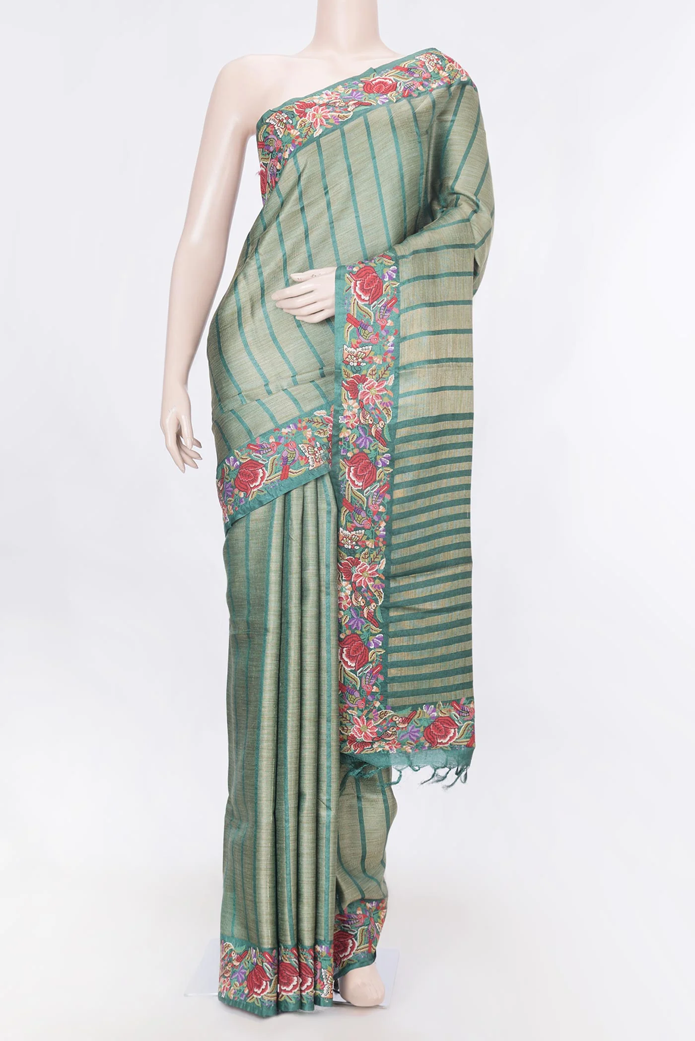 Green Dual Tone Tussar Silk Saree