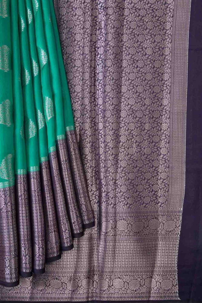 Green Banarasi Raw Silk Saree - Image 2