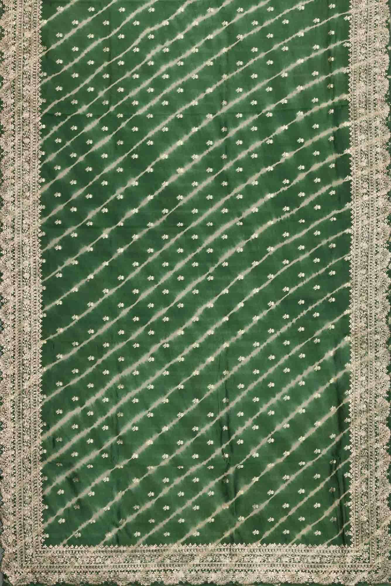 Green Dual Tone Tussar Silk Saree - Image 4