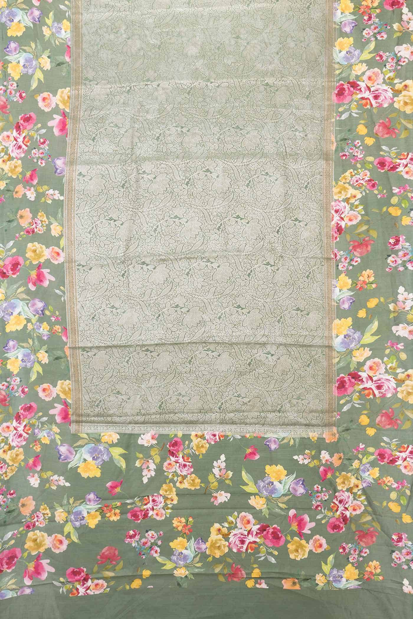 Green Dual Tone Tussar Silk Saree - Image 4
