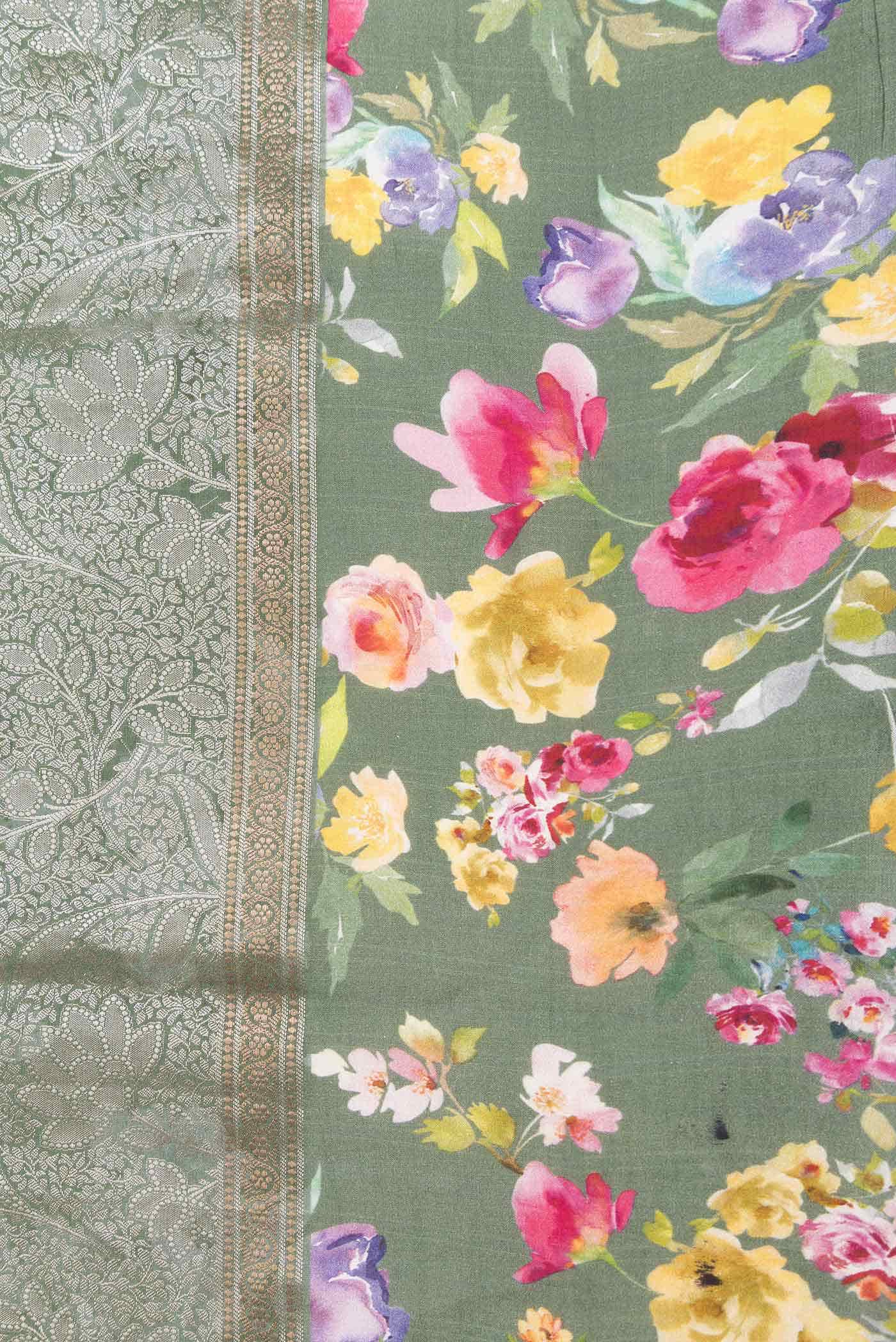 Green Dual Tone Tussar Silk Saree - Image 5