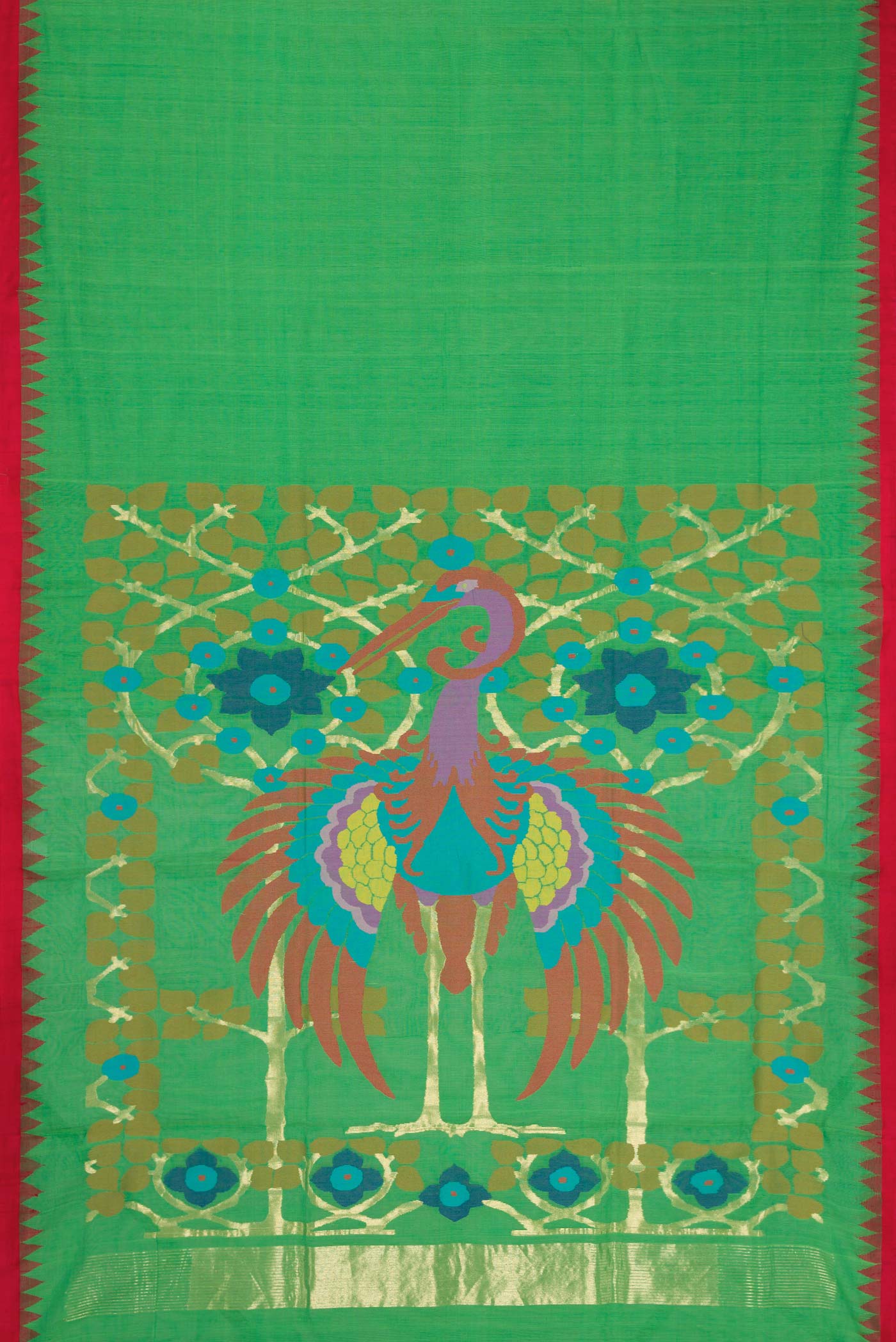 Green Dual Tone Uppada Cotton Saree - Image 6