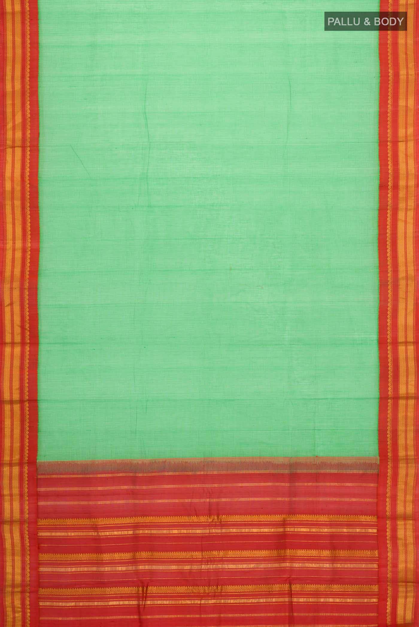 Green Gadwal cotton Saree - Image 3