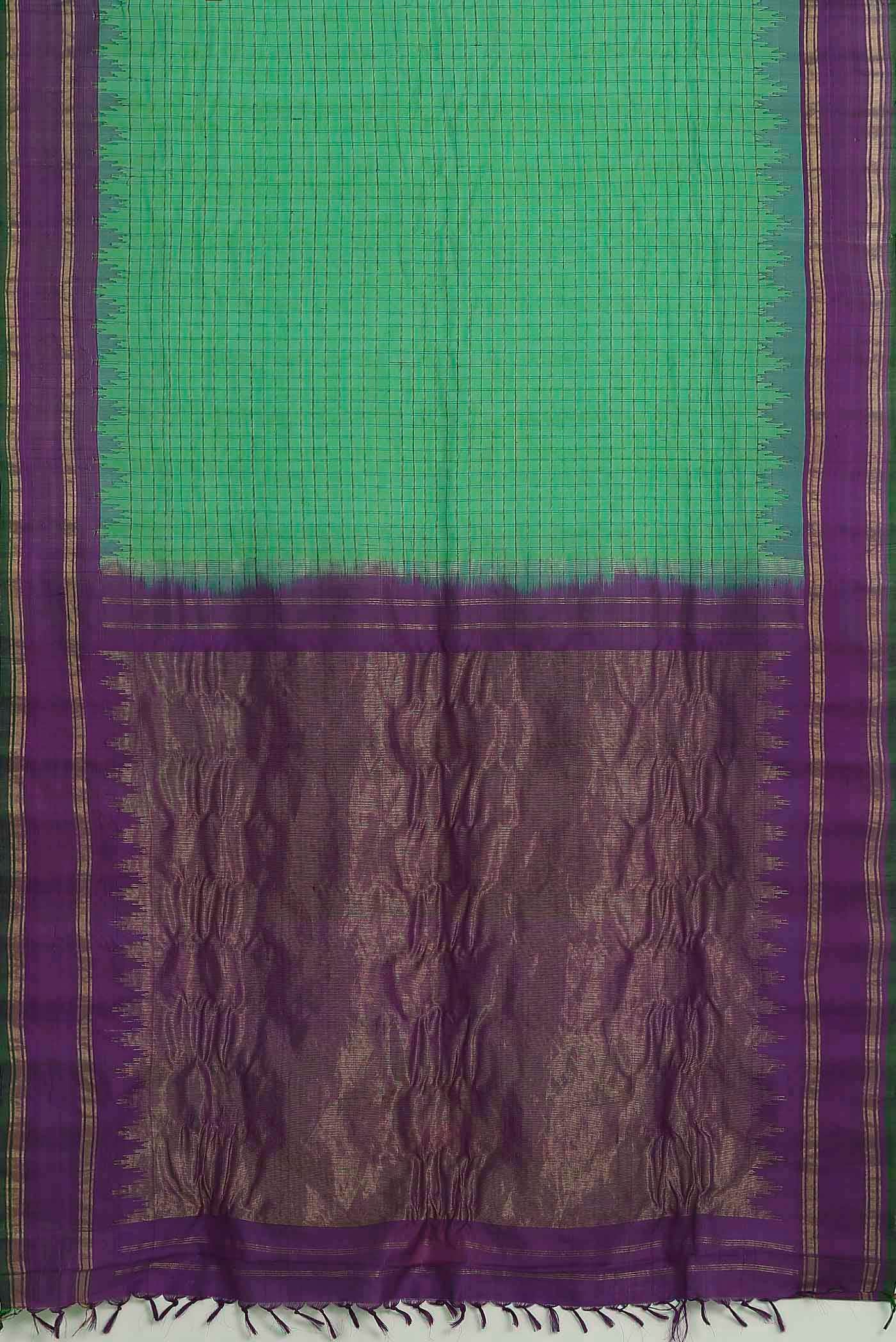 Green Gadwal Silk Cotton Saree - Image 4