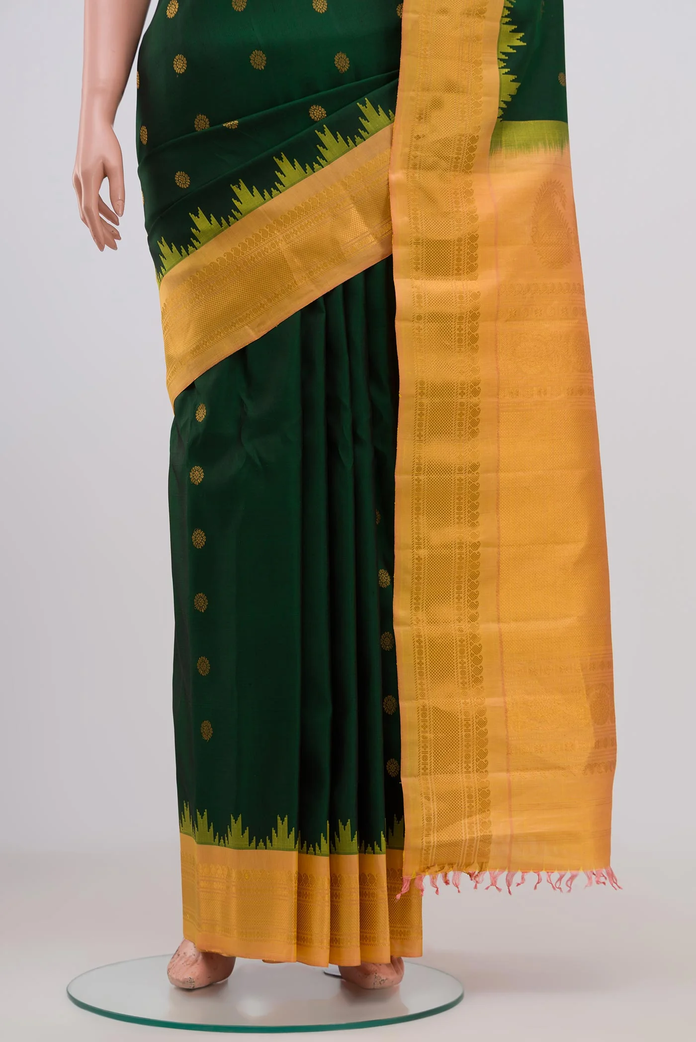 Bottle Green Gadwal Silk Saree - Image 3