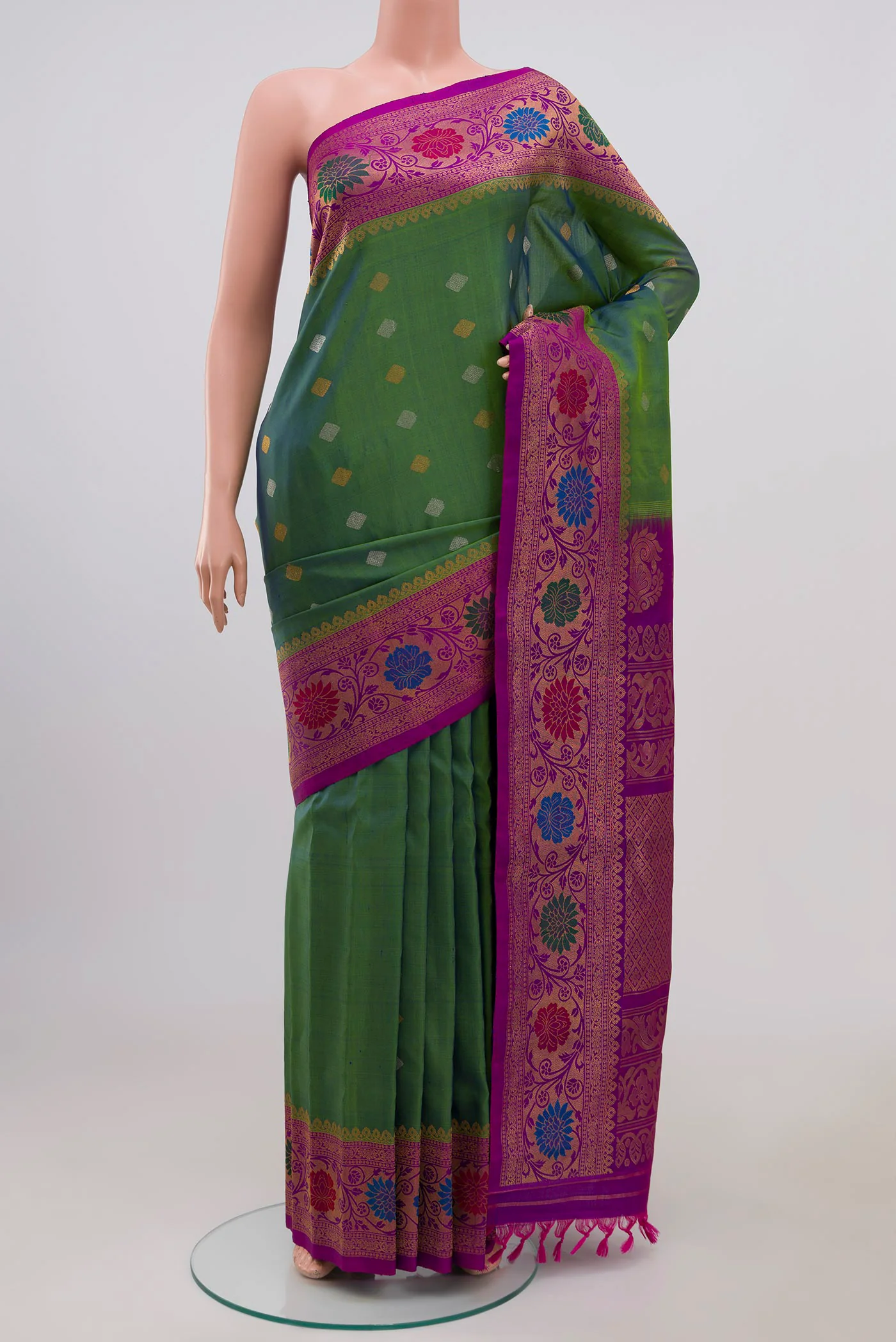 Green with Blue Color Gadwal Silk Saree