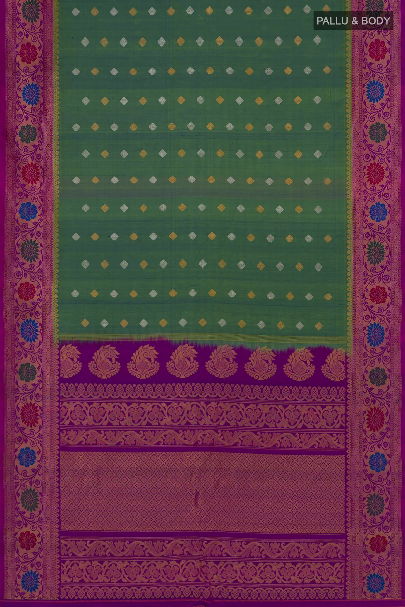 Green with Blue Color Gadwal Silk Saree - Image 5