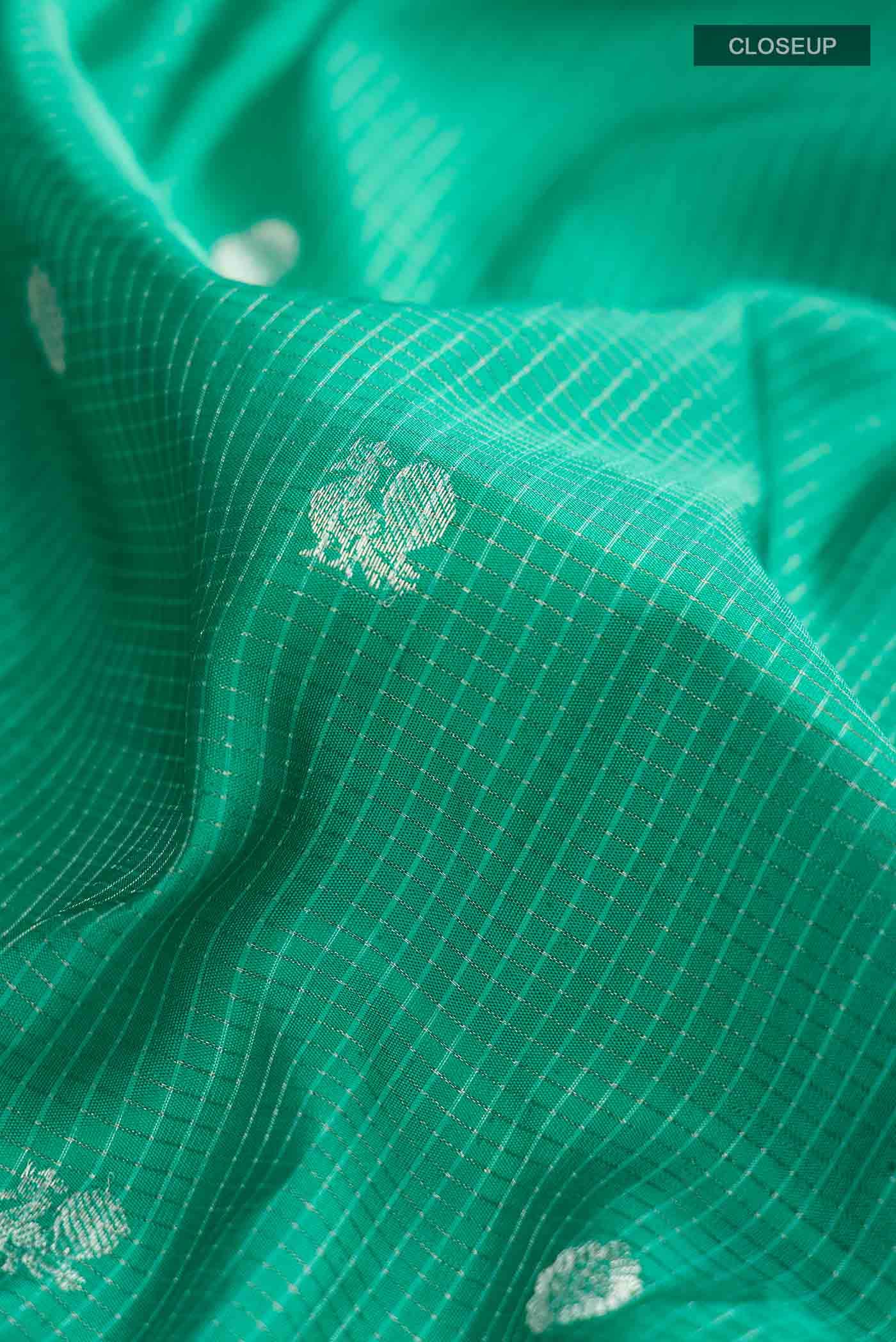 Sea Green Gadwal Silk Saree - Image 3