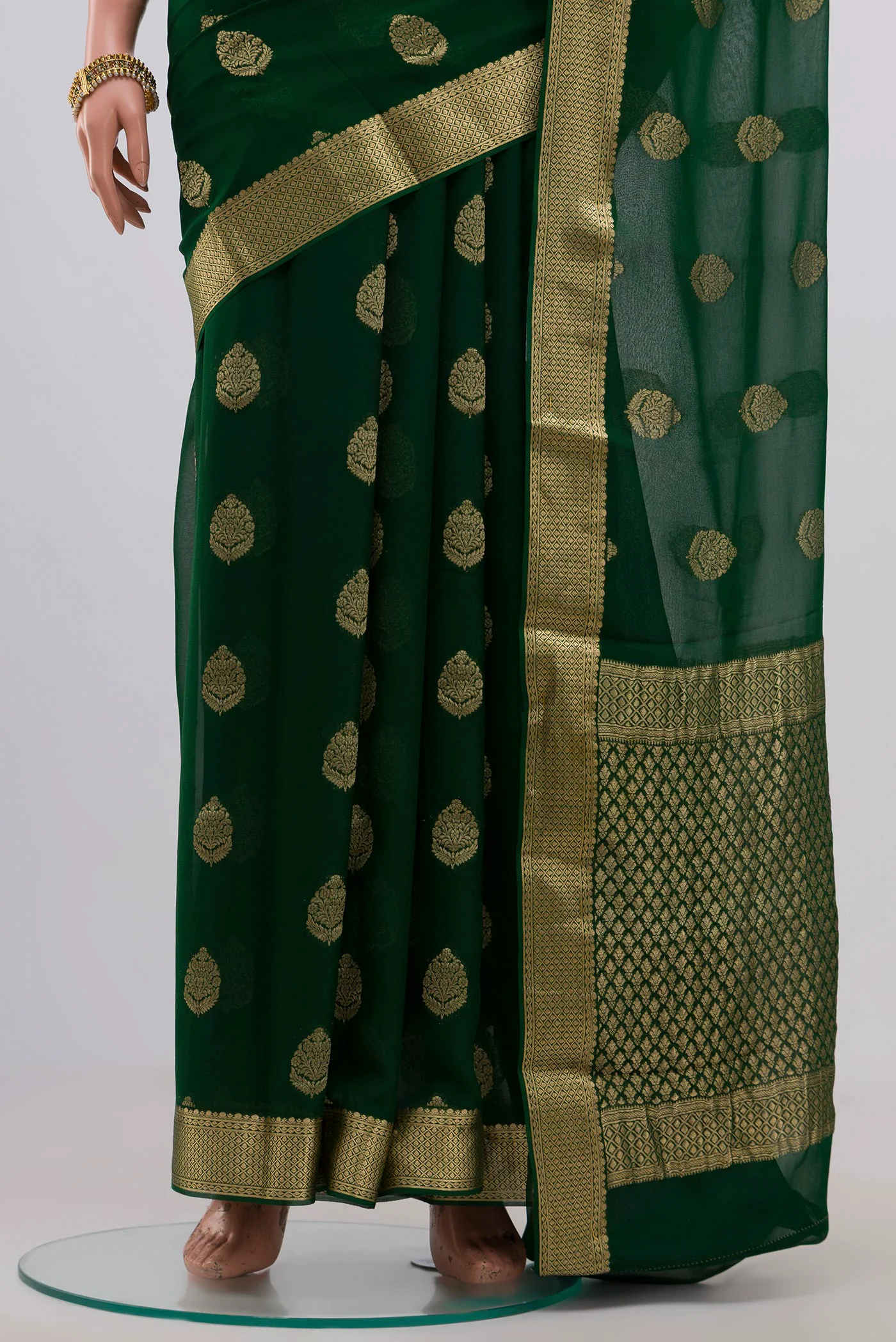 Bottle Green Mysore Georgette Saree - Image 2