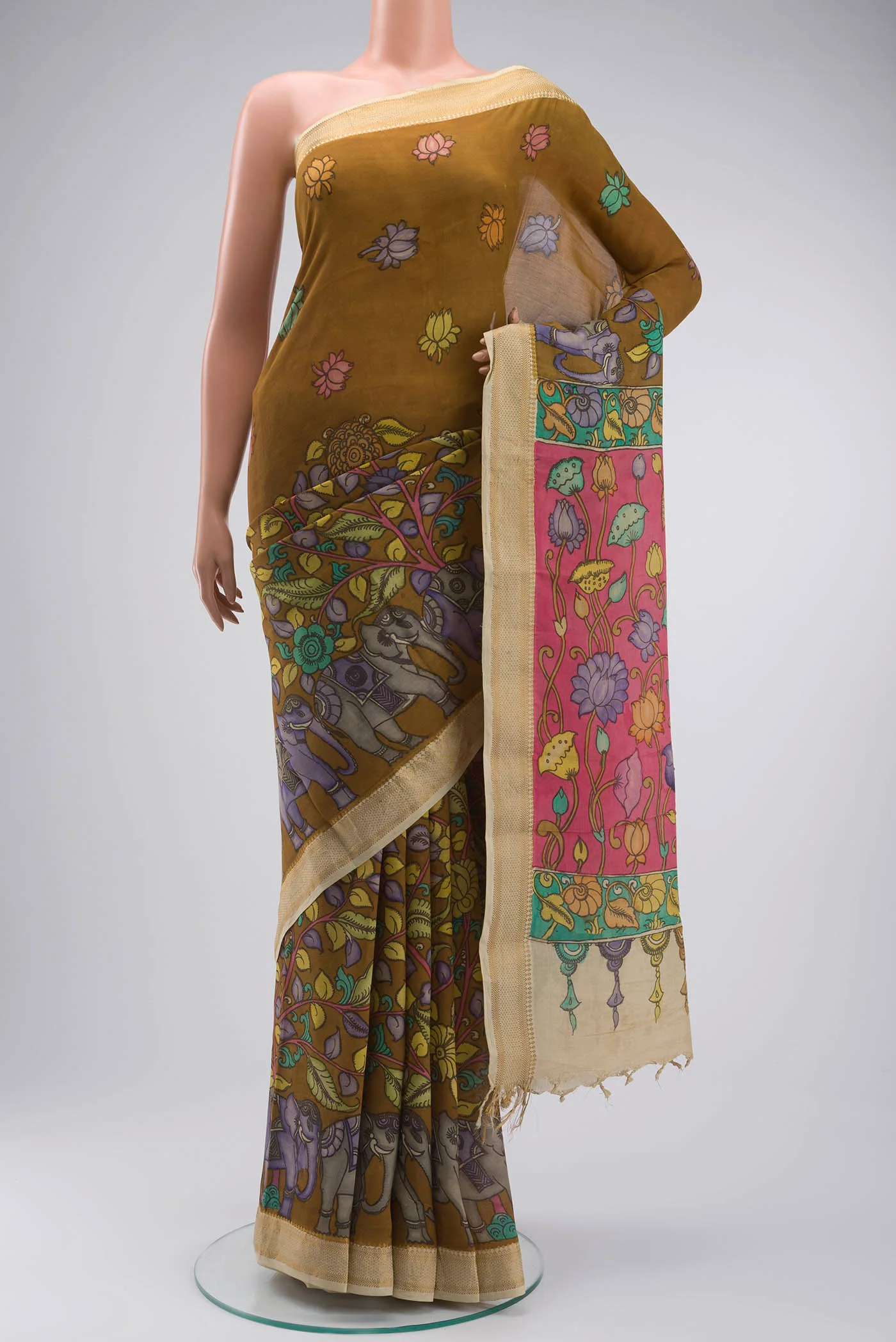 Green Kalamkari Cotton Saree