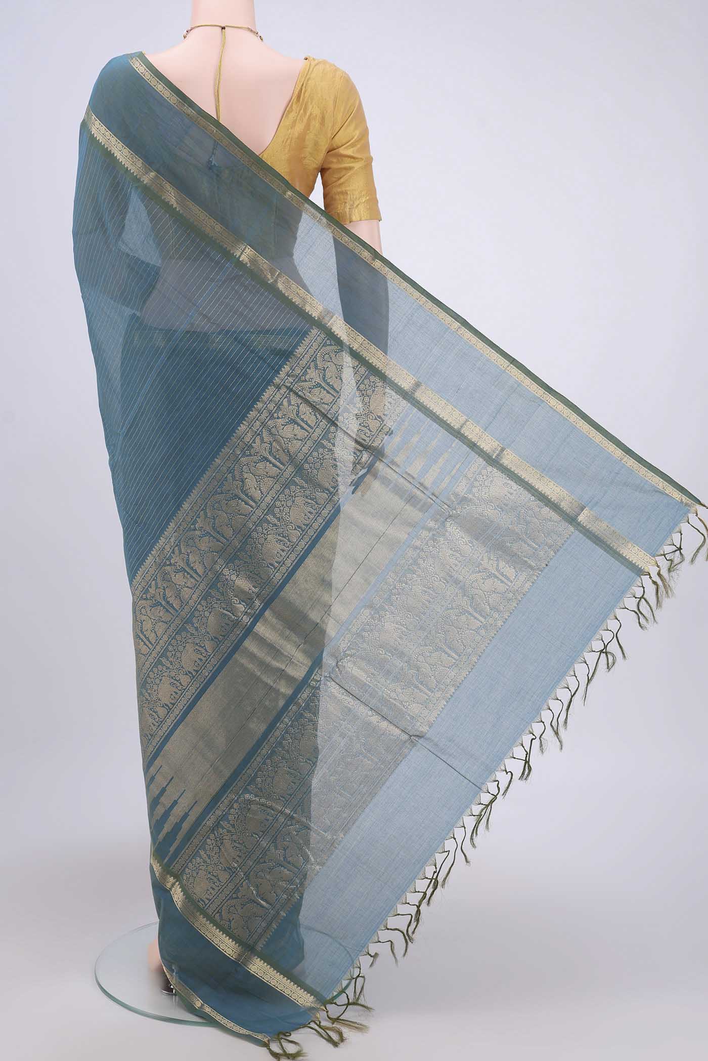 Blue Kanchi Cotton Saree - Image 3