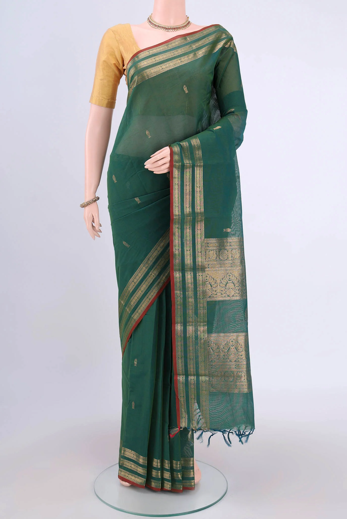 Green with Blue Color Kanchi Cotton Saree