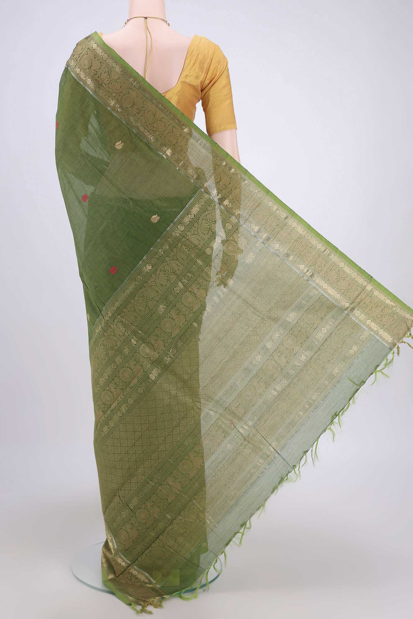 Green Kanchi Cotton Saree - Image 2