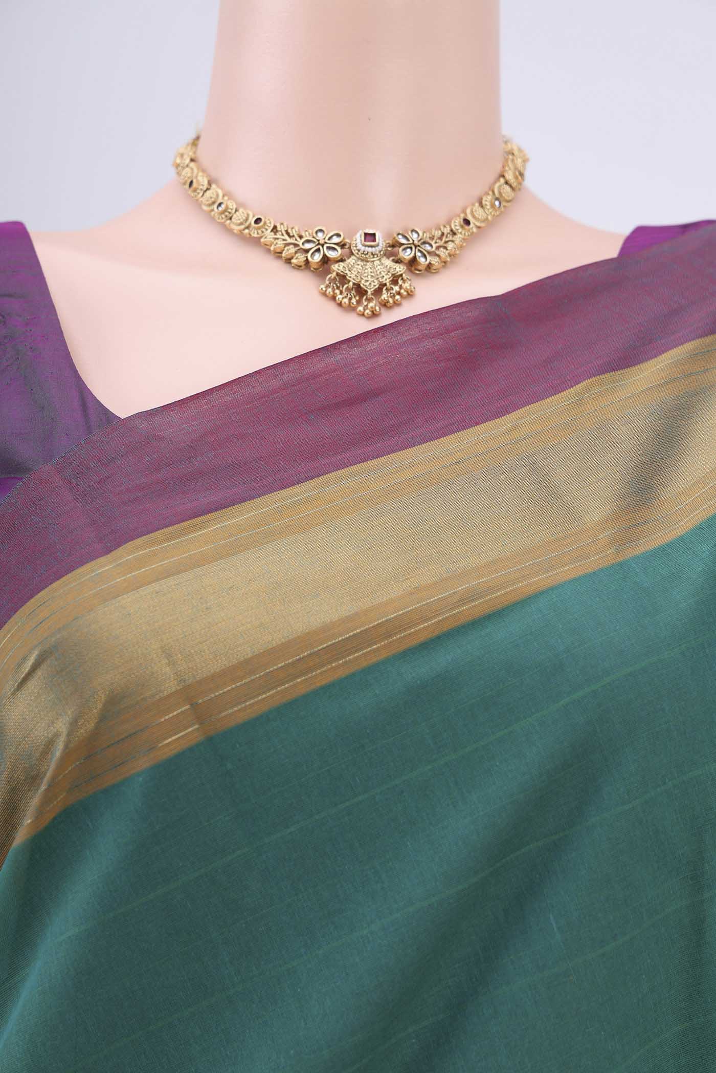 Green Kanchi Cotton Saree - Image 2