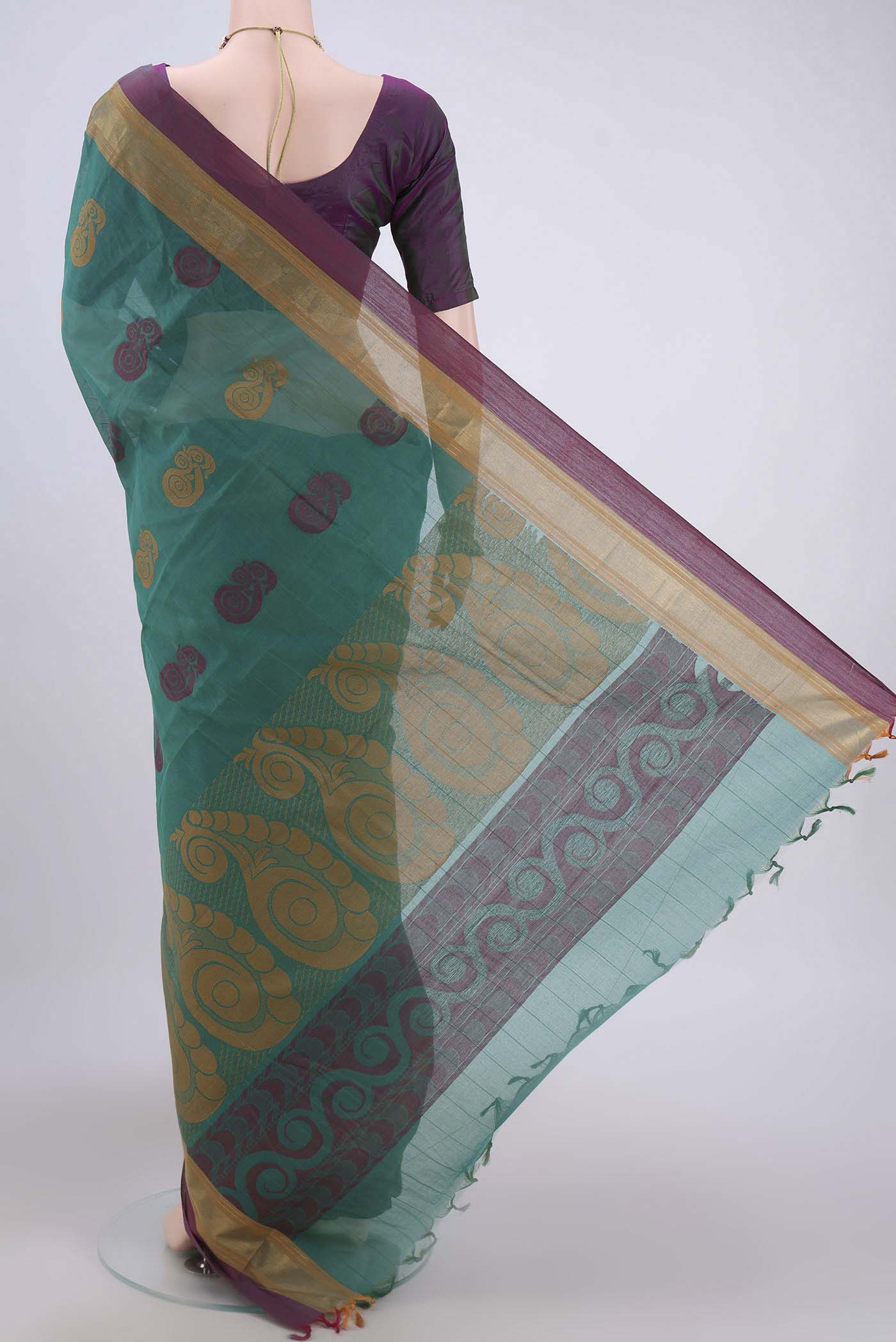 Green Kanchi Cotton Saree - Image 3