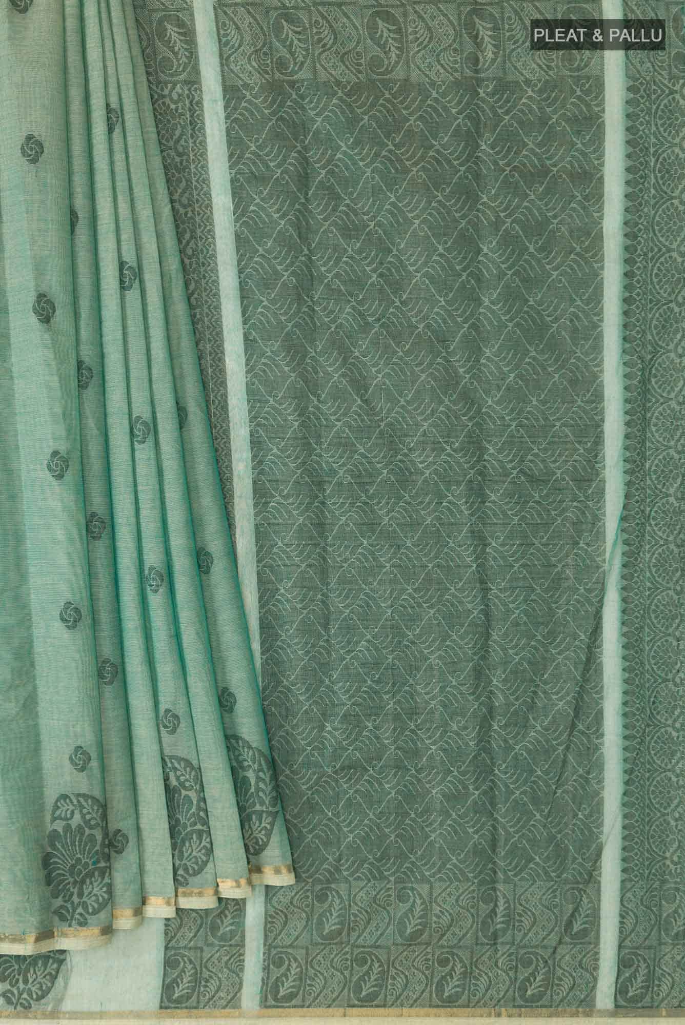 Green Kanchi Cotton Saree - Image 2