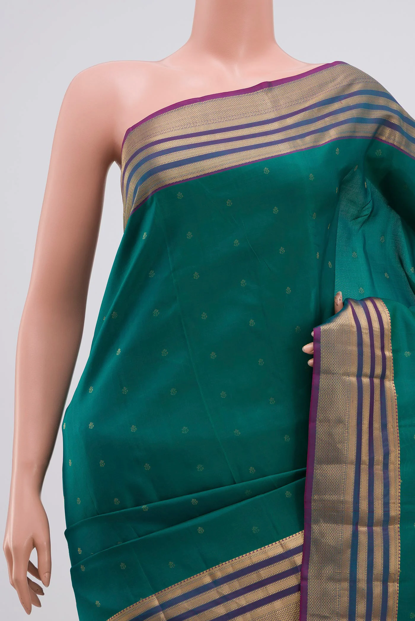 Teal Kanchipuram Silk Saree - Image 2