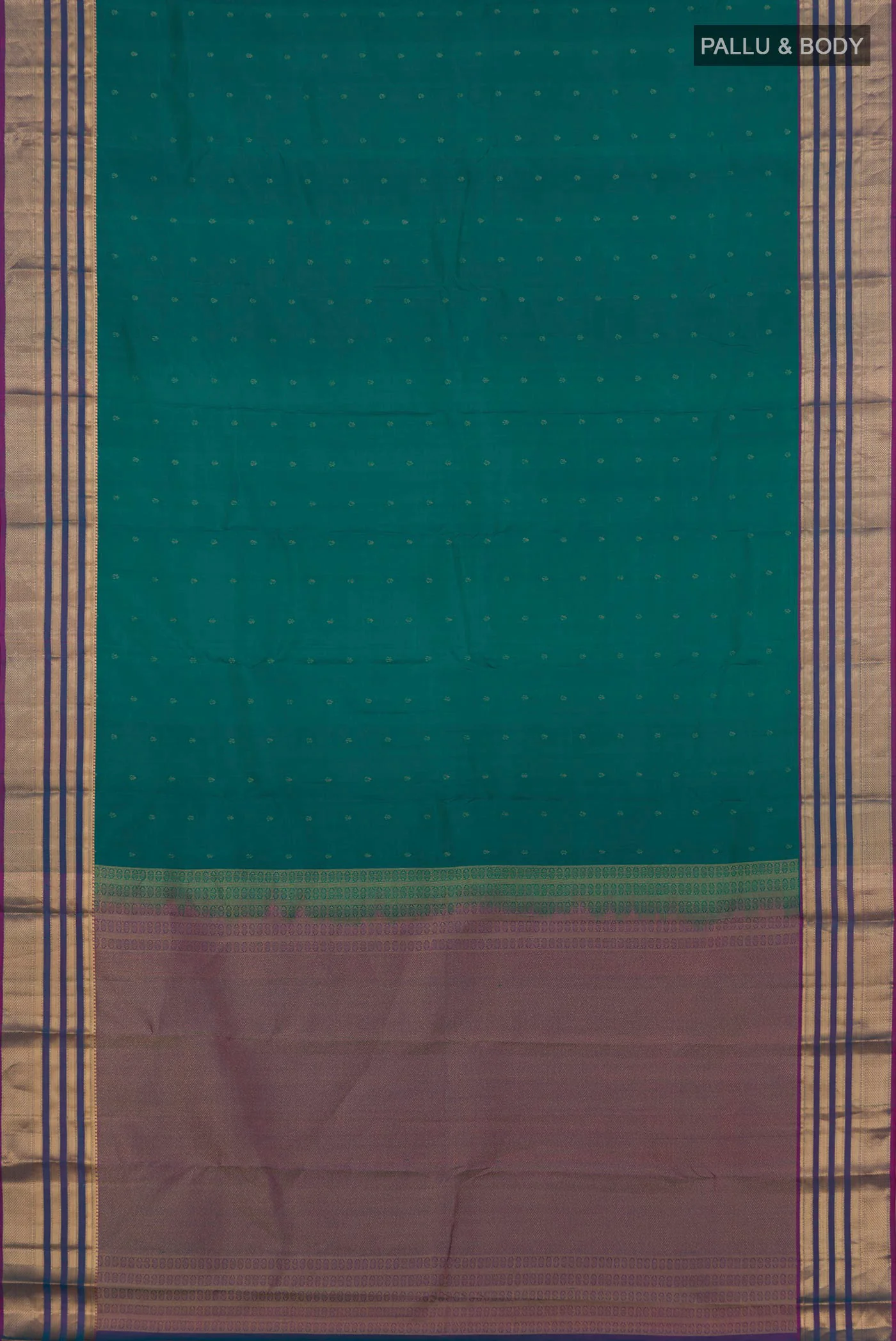 Teal Kanchipuram Silk Saree - Image 5