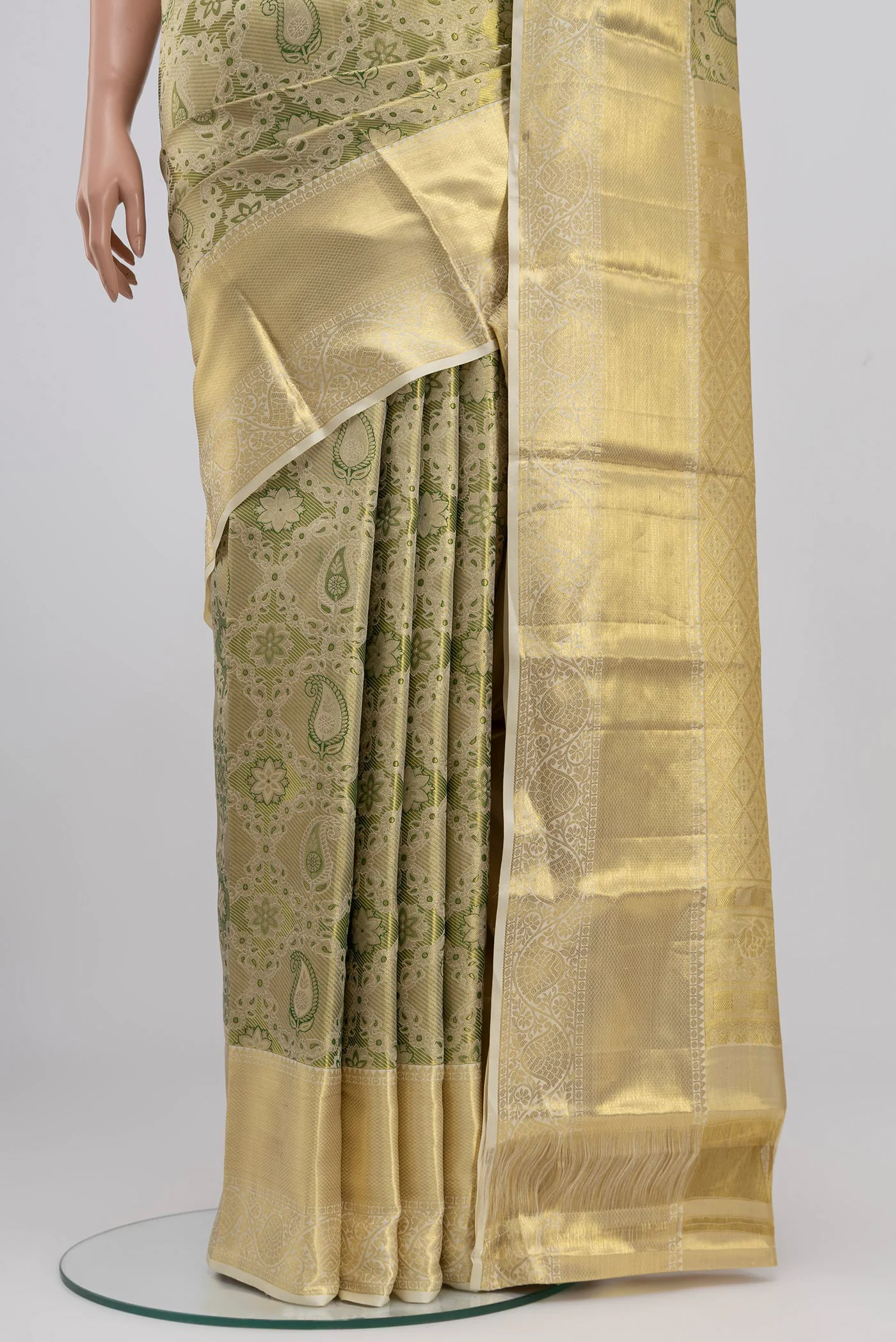 Cream Kanchipuram Silk Saree - Image 3
