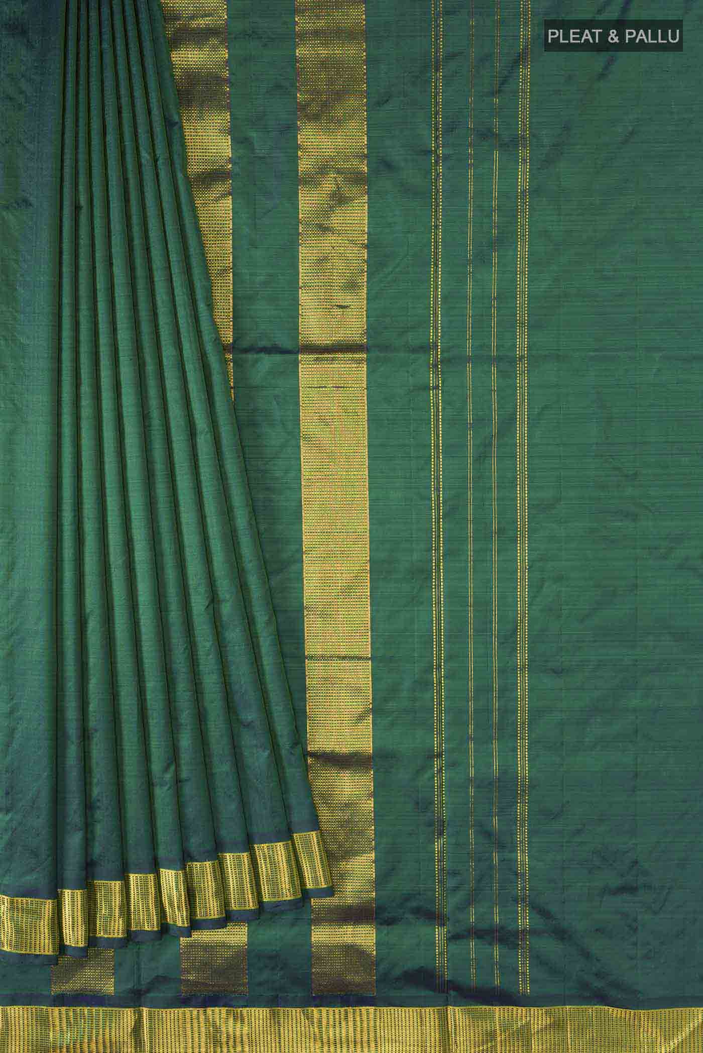Peacock Blue Dual Tone Kanjivaram Silk Nine Yards Saree - Image 4
