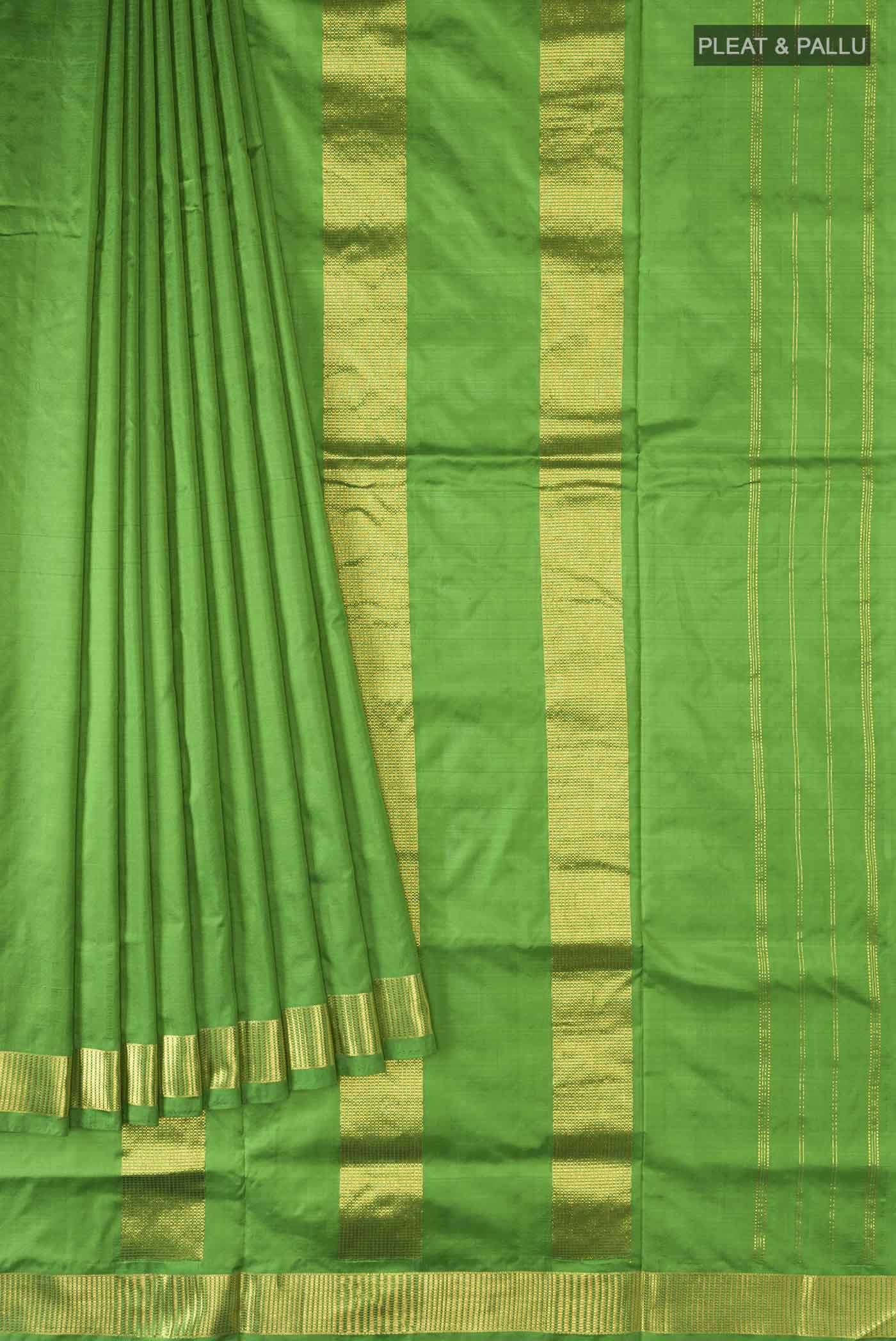 Green Kanjivaram Silk Nine Yards Saree - Image 4