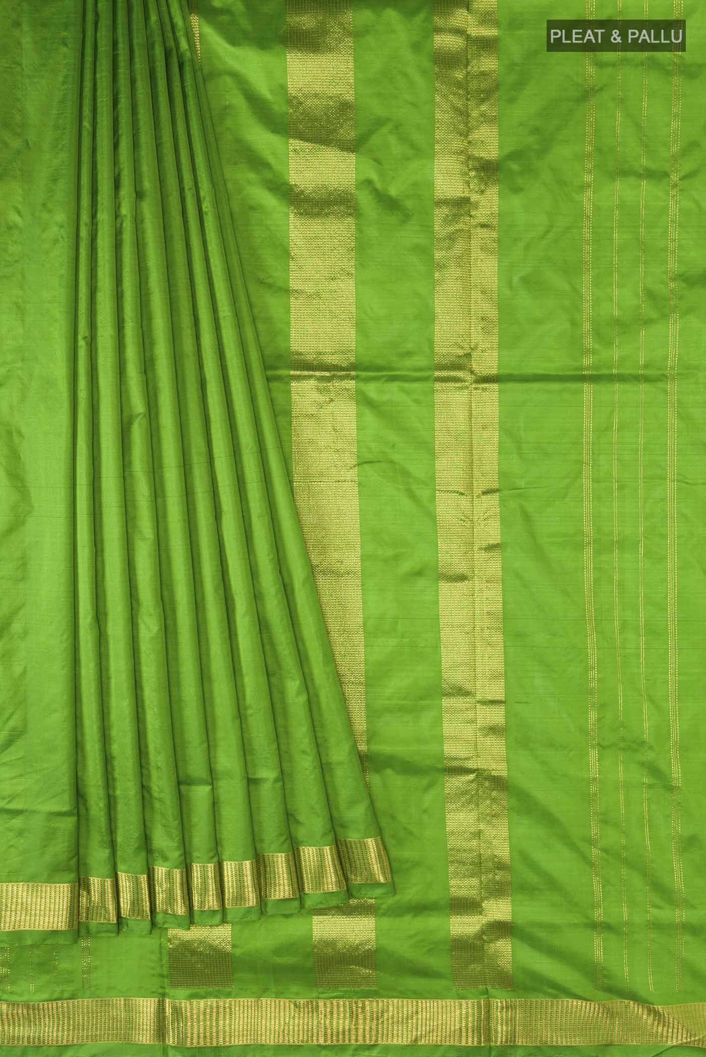 Green Kanjivaram Silk Nine Yards Saree - Image 4