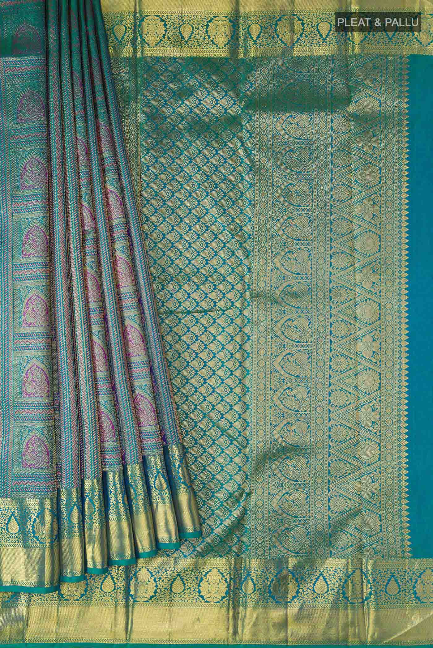 Green Kanchipuram Silk Saree - Image 4