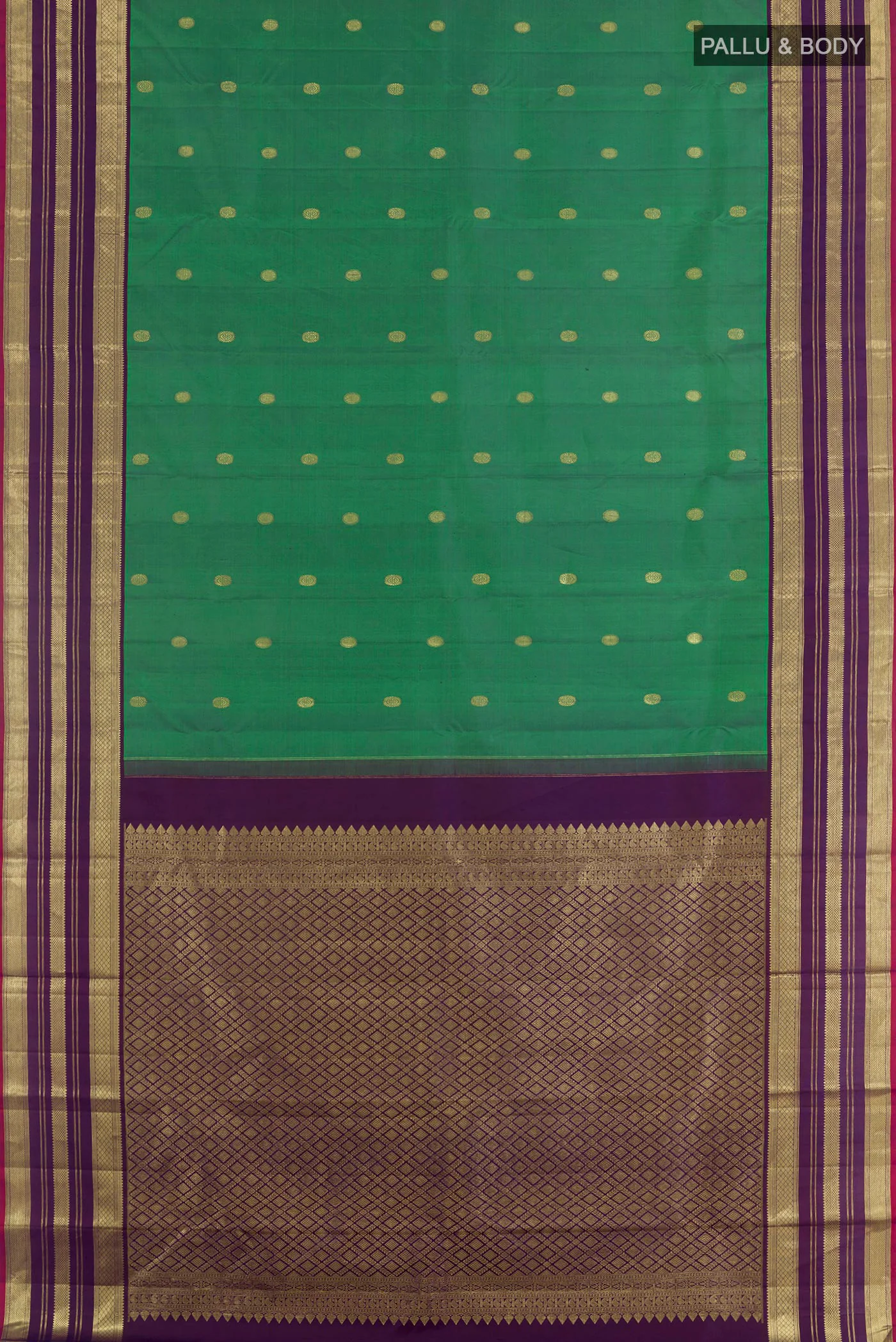 Green with Violet Color Kanchipuram Silk Saree - Image 3