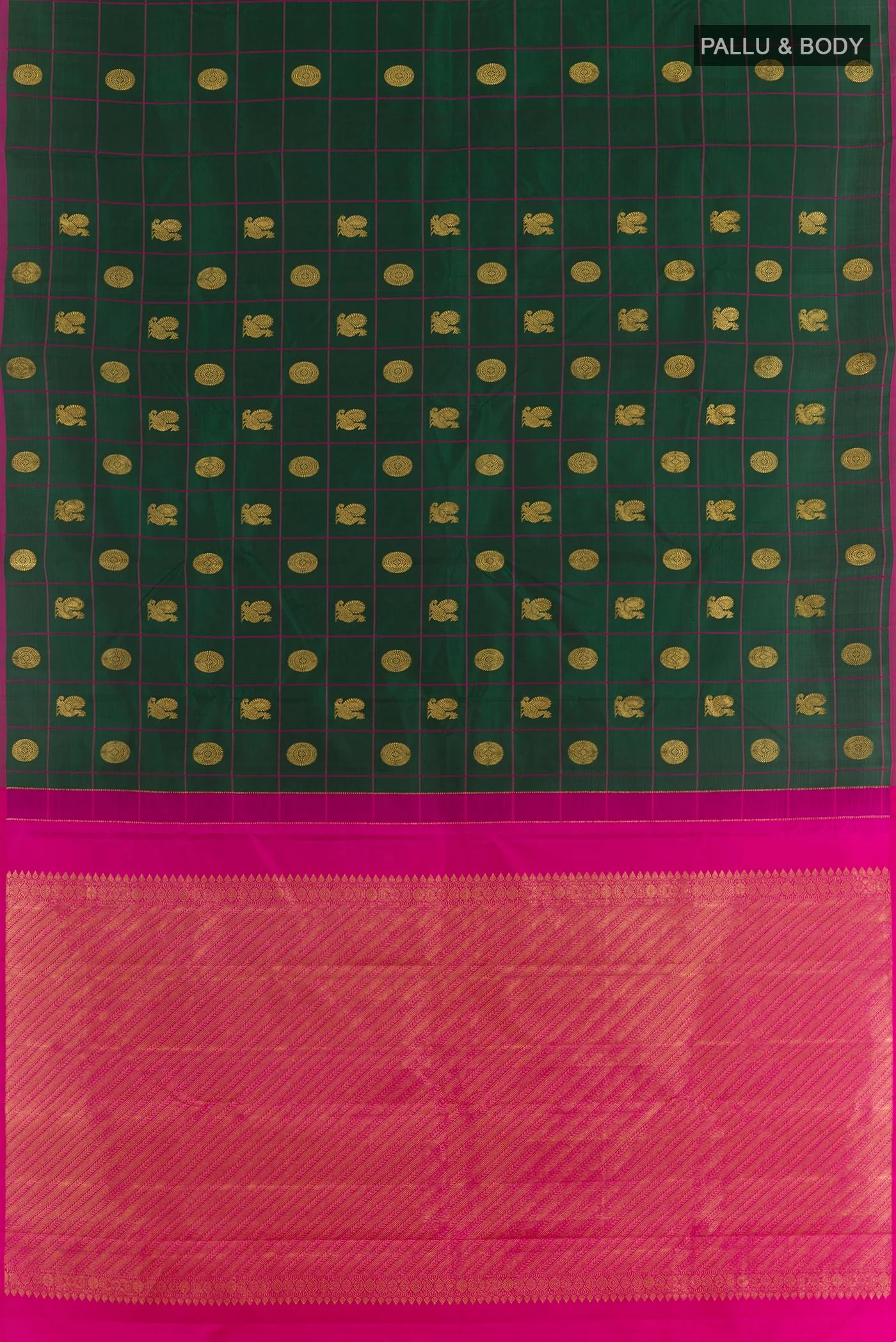 Bottle Green Kanchipuram Silk Saree - Image 3