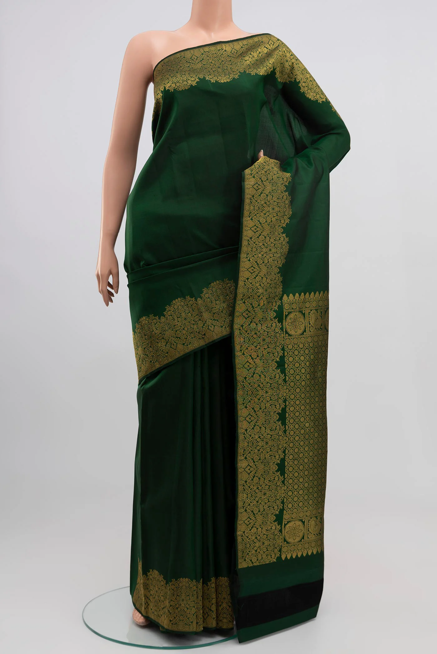 Bottle Green Kanchipuram Silk Saree