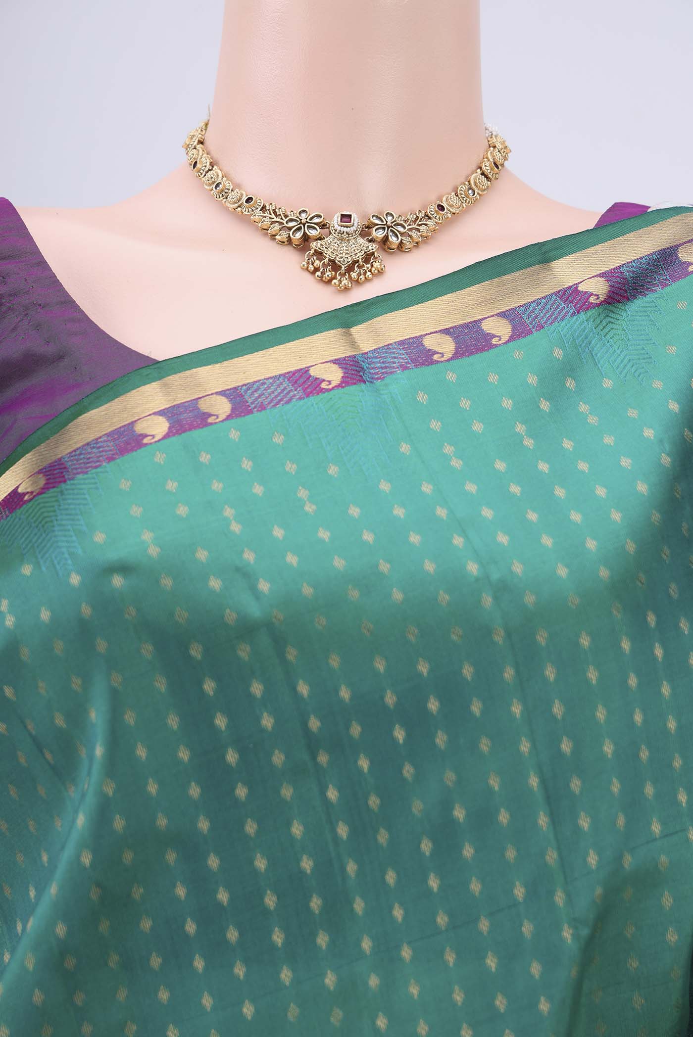 Green Kanchipuram Silk Saree - Image 2