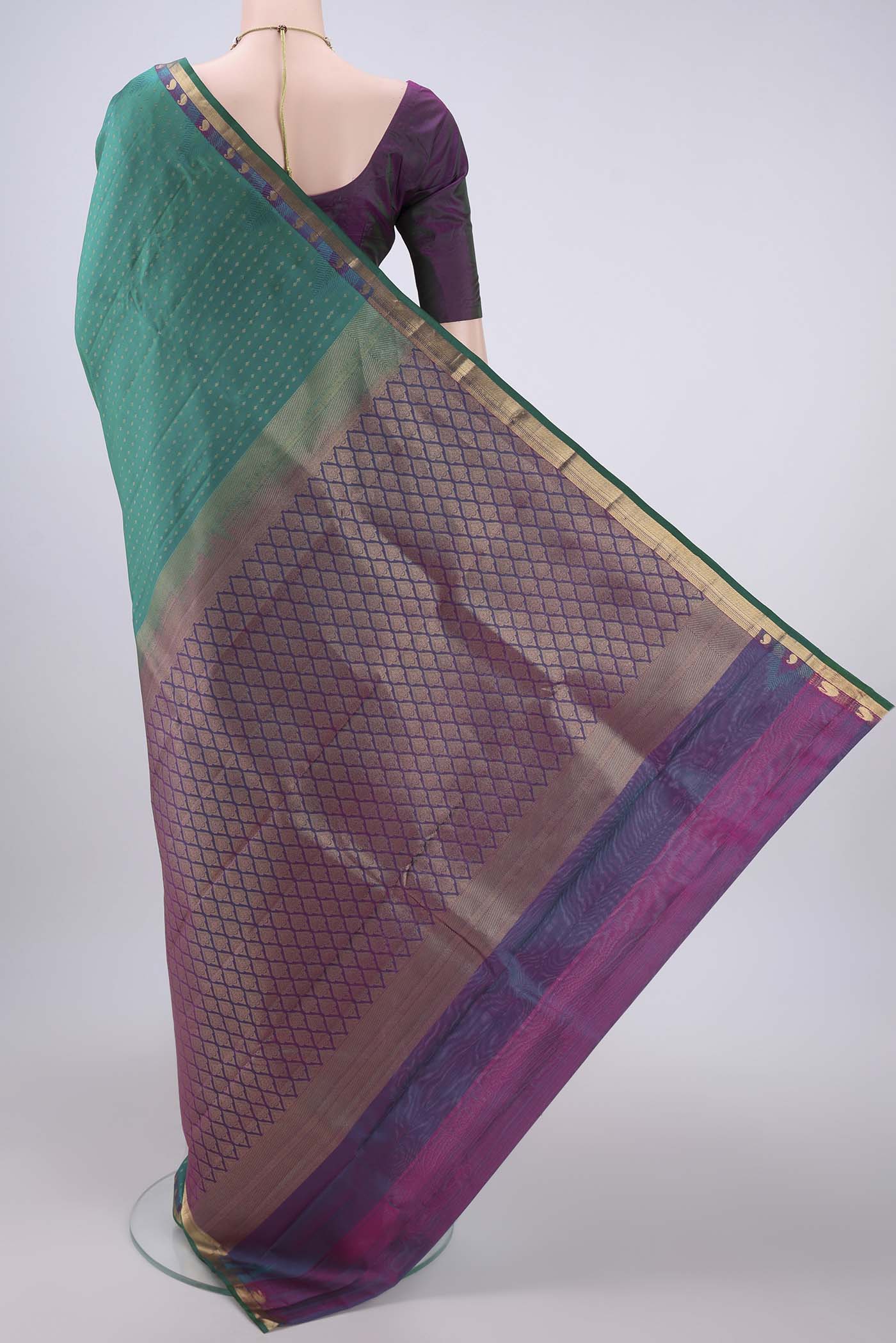 Green Kanchipuram Silk Saree - Image 3