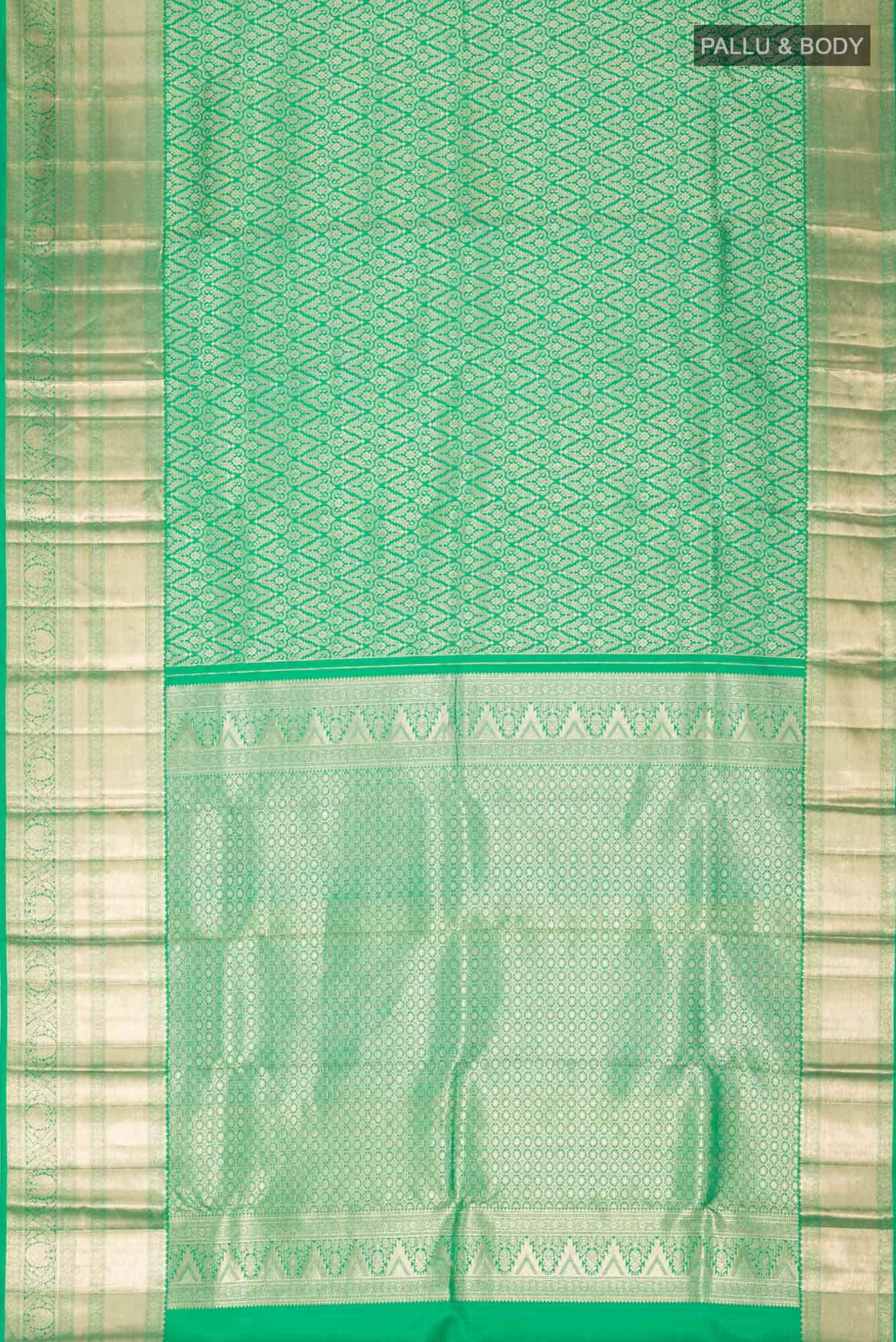 Green Kanchipuram Silk Saree - Image 4