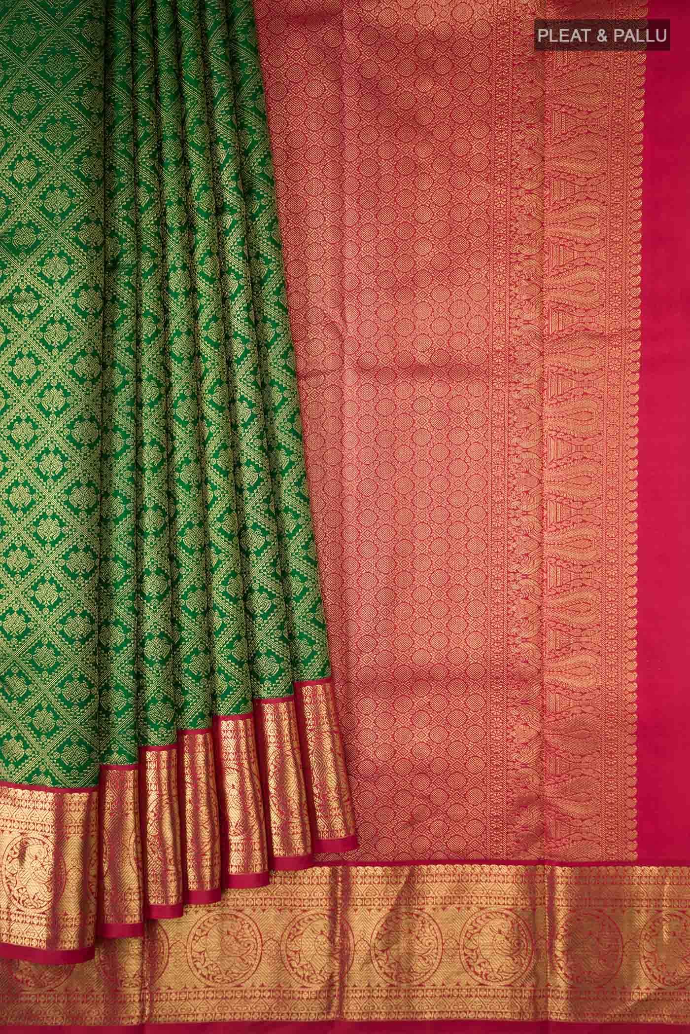 Pure Silk Pure Zari Green Kanjivaram Saree - Image 2