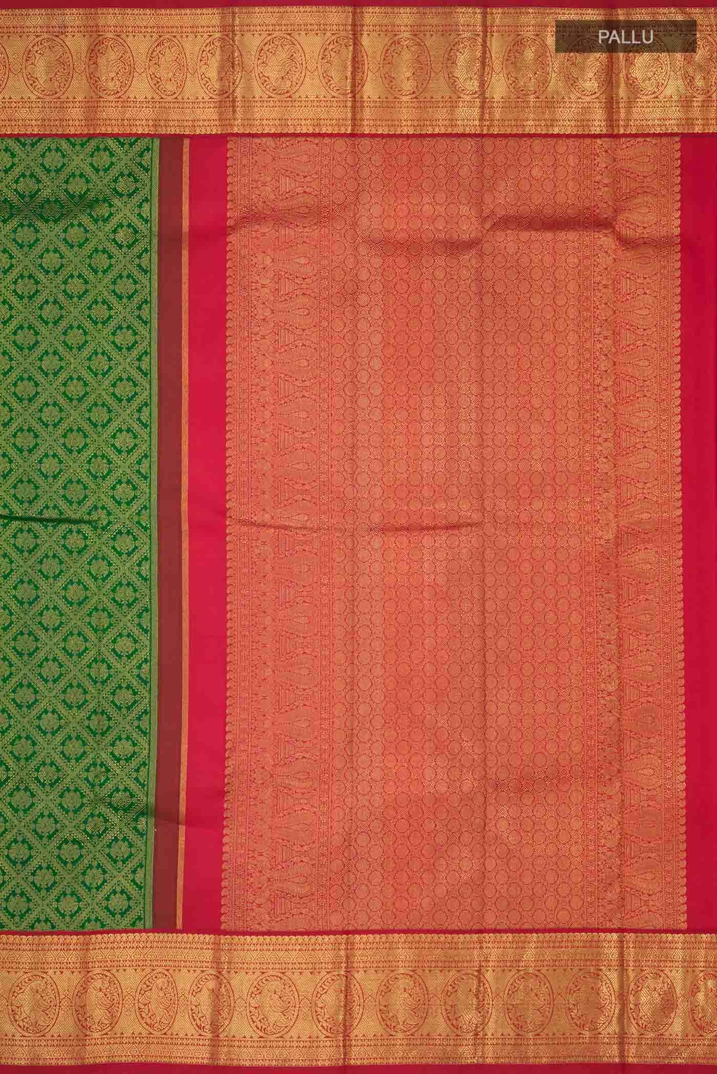 Pure Silk Pure Zari Green Kanjivaram Saree - Image 5