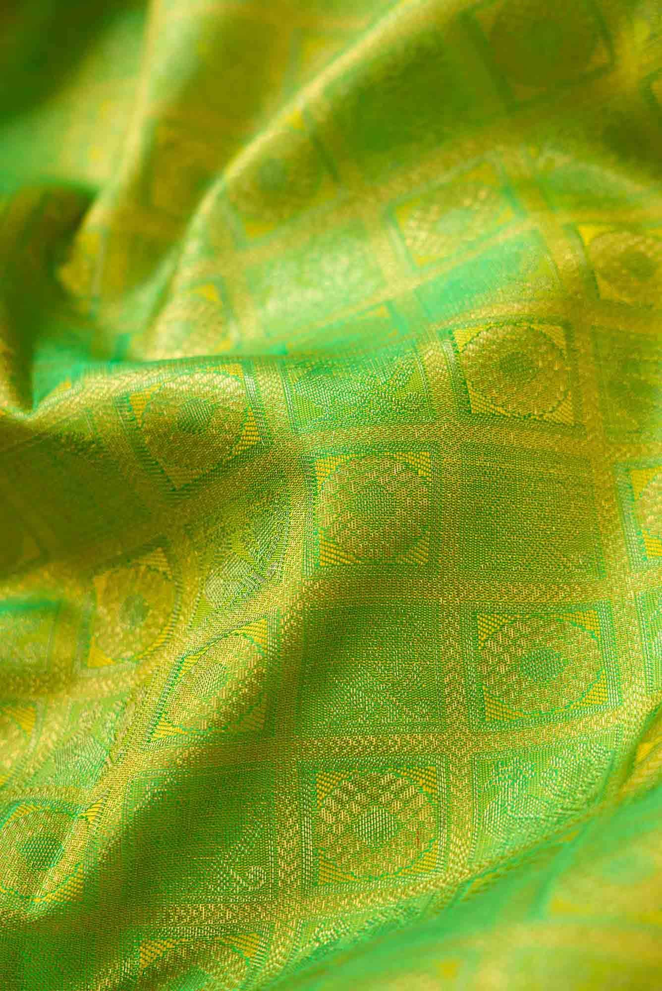 Pure Silk Pure Zari Green Kanjivaram Saree - Image 3